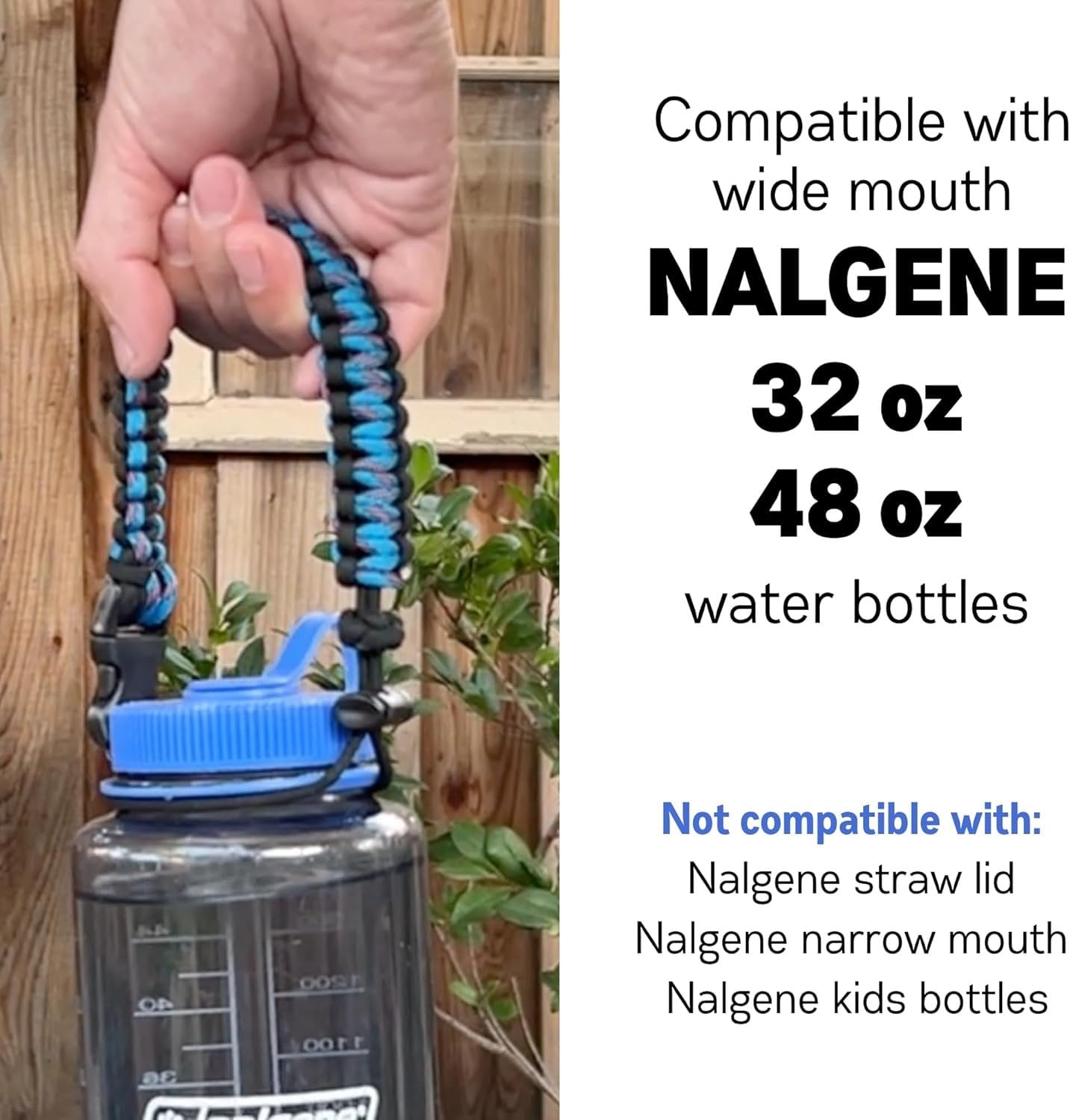 Hydrocord Handle for Nalgene Water Bottles, Fits Wide Mouth Water Bottles, Durable Carrier, Secure Accessories, Compatible with 32oz, 36oz, 48oz Water Bottle (Black) IC98