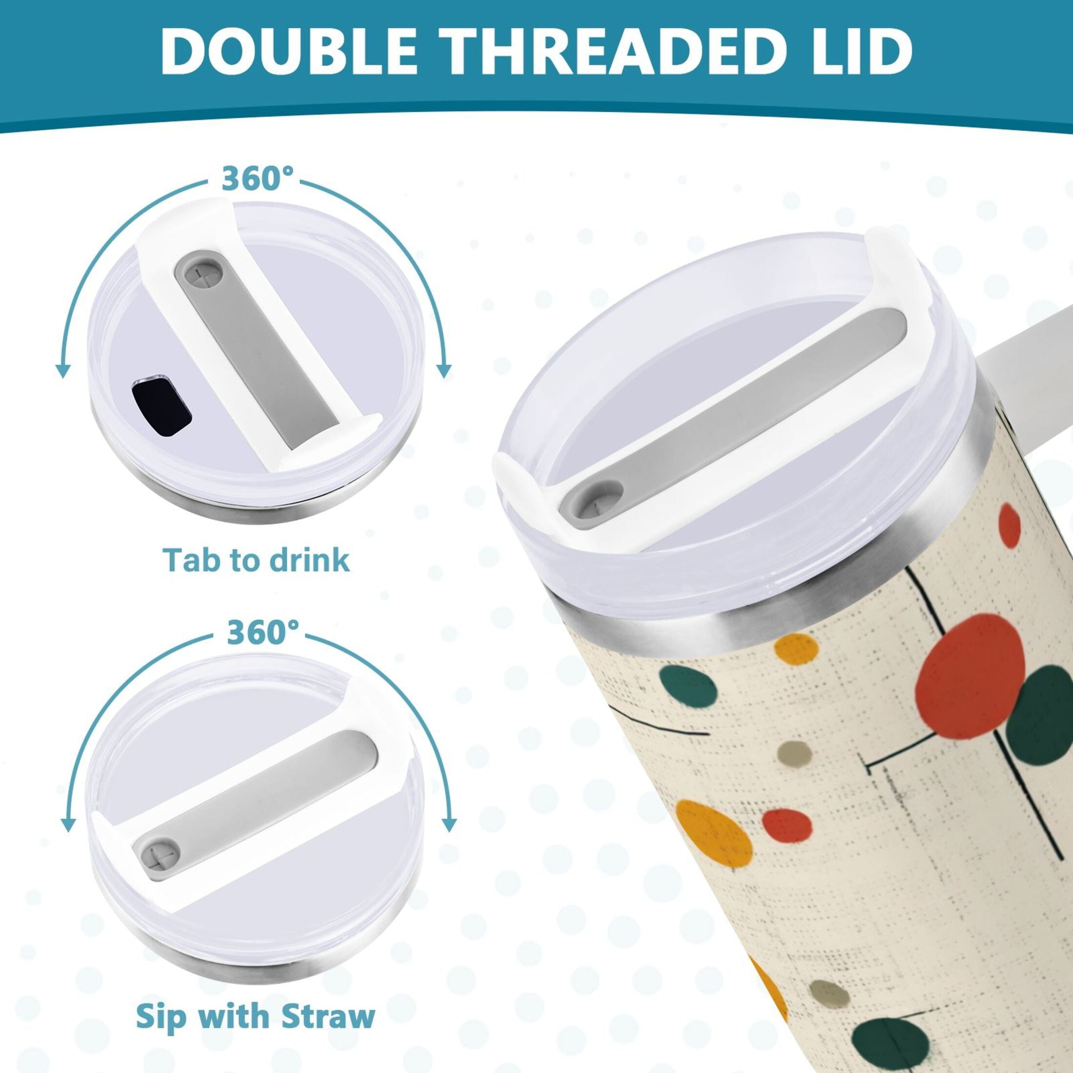 30 oz Insulated Stainless Steel Tumbler Double Wall Stainless Steel Tumbler with 2-Way Drinking Colorful Dots and Lines M92Y