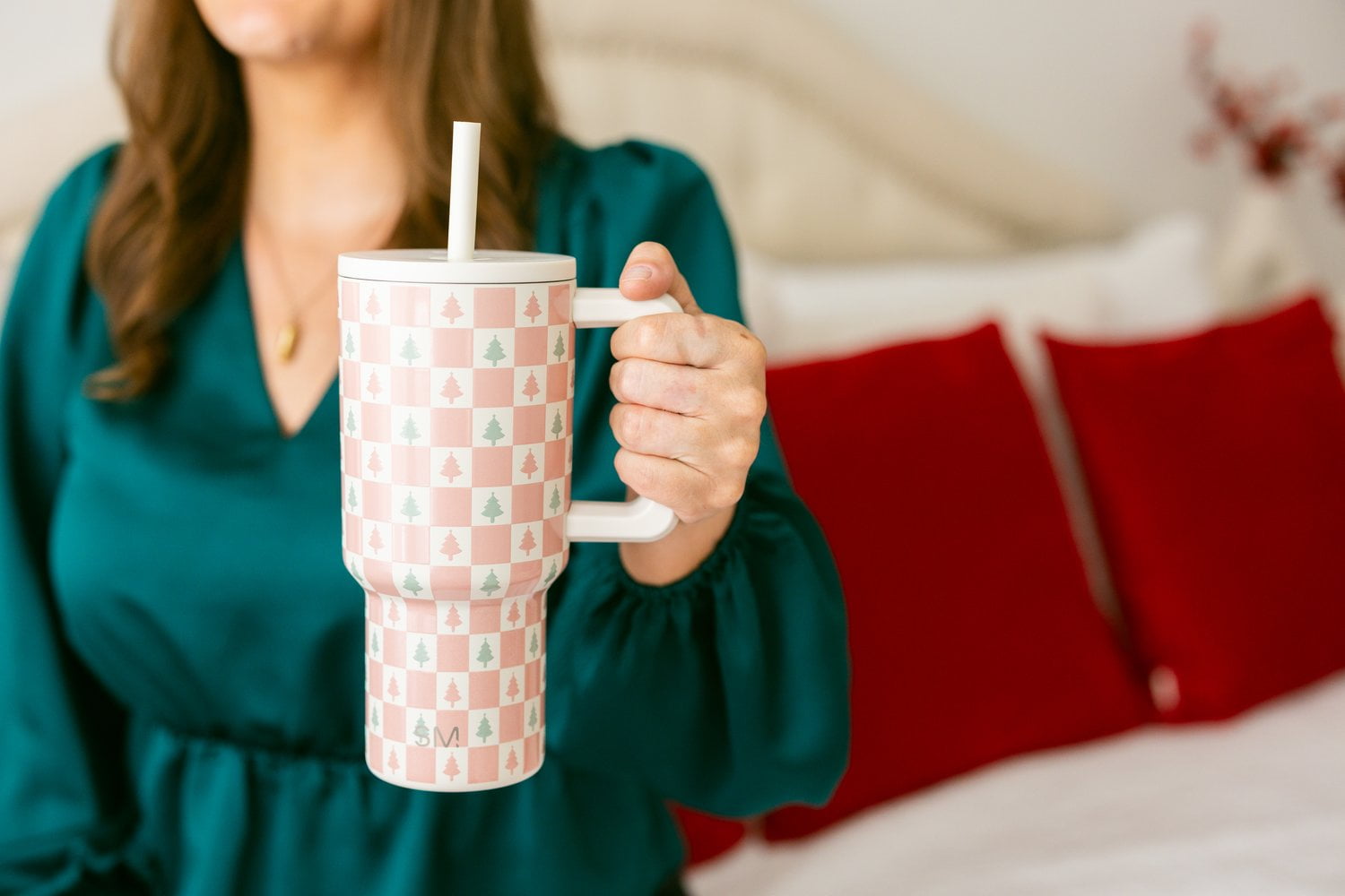Simple Modern 30 fl oz Insulated Stainless Steel Trek Tumbler with Straw Lid | Seaglass Sage and Cream Checkmate YPTM