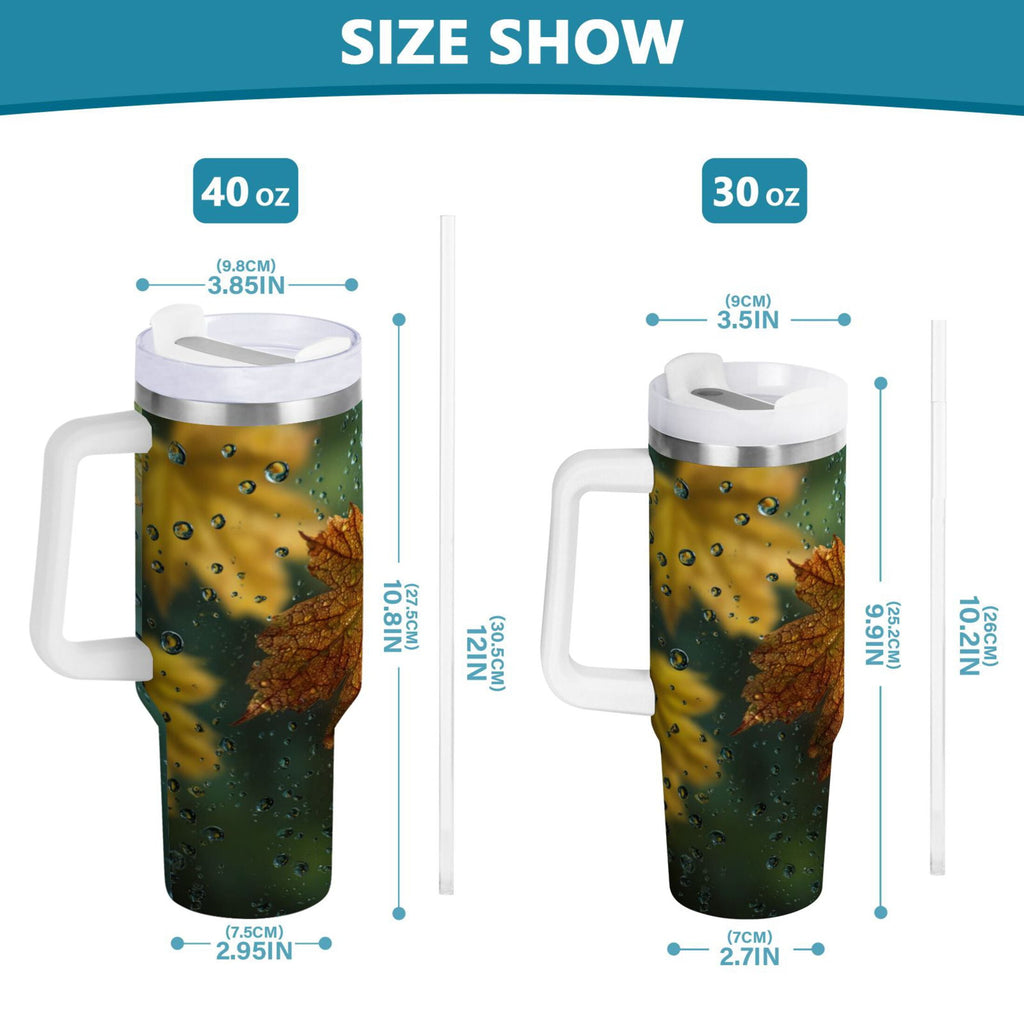 30 oz Insulated Stainless Steel Tumbler Double Wall Stainless Steel Tumbler with 2-Way Drinking Leaves with Water Droplets EV6S
