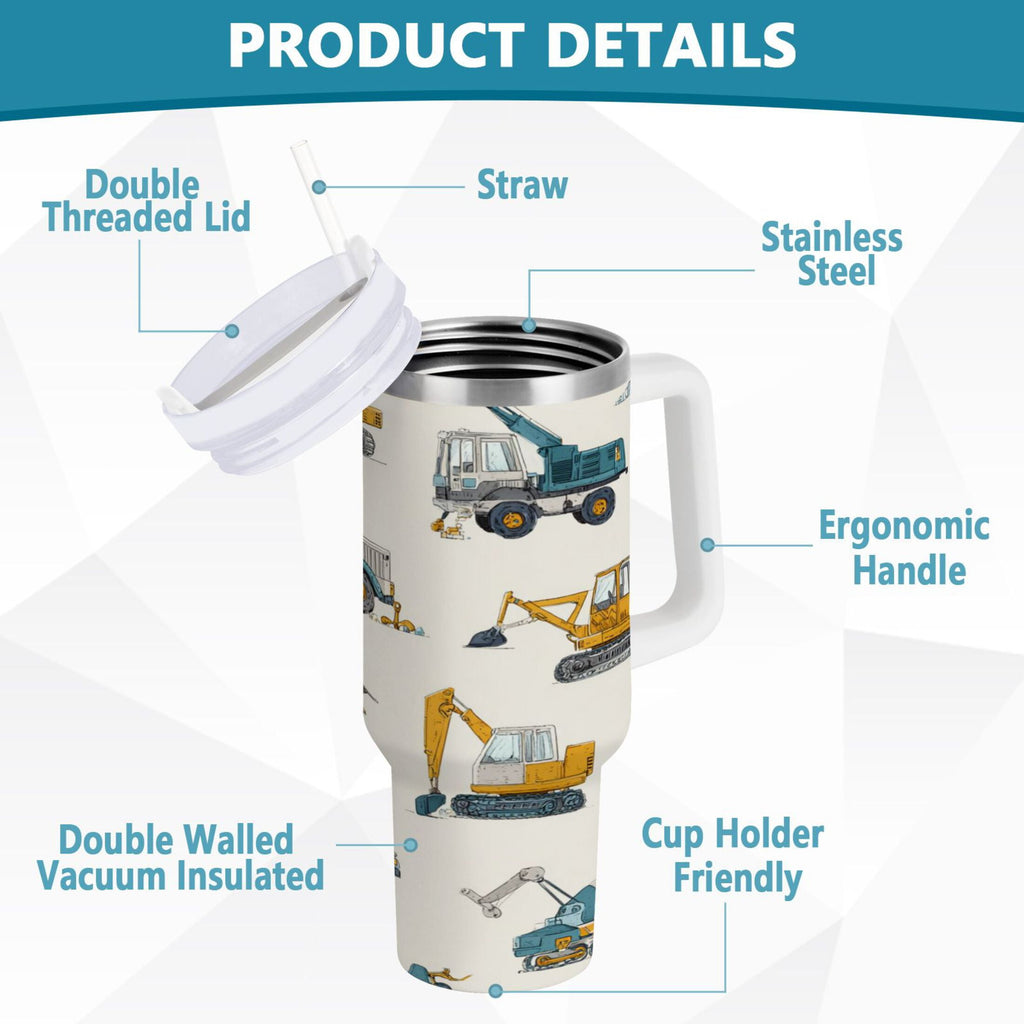 30 oz Insulated Stainless Steel Tumbler Double Wall Stainless Steel Tumbler with 2-Way Drinking Engineering Vehicle Pattern JCOA