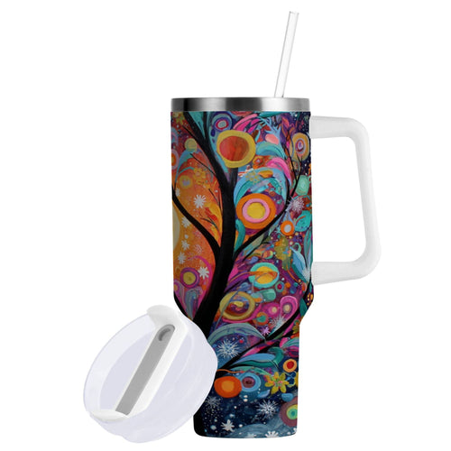 30 oz Insulated Stainless Steel Tumbler Double Wall Stainless Steel Tumbler with 2-Way Drinking Beautiful Abstract Tree Painting P0AU