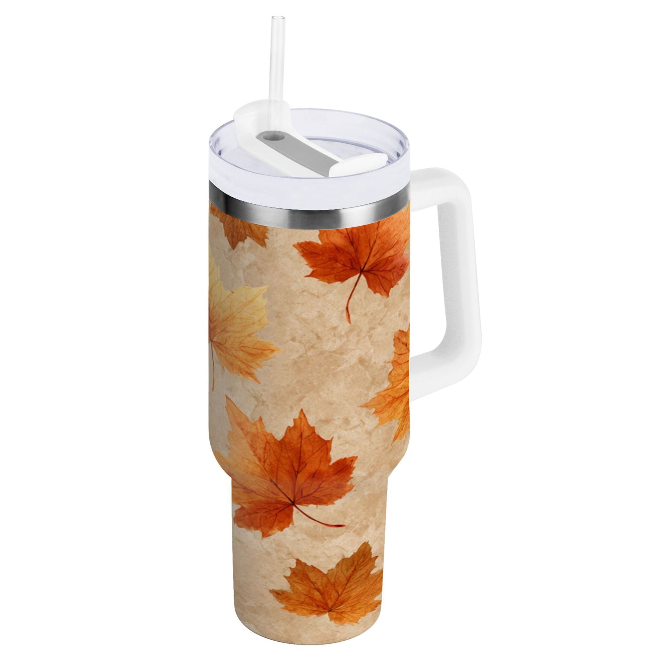 40 oz Insulated Stainless Steel Tumbler Double Wall Stainless Steel Tumbler with 2-Way Drinking Orange Autumn Leaves Pattern F2N5