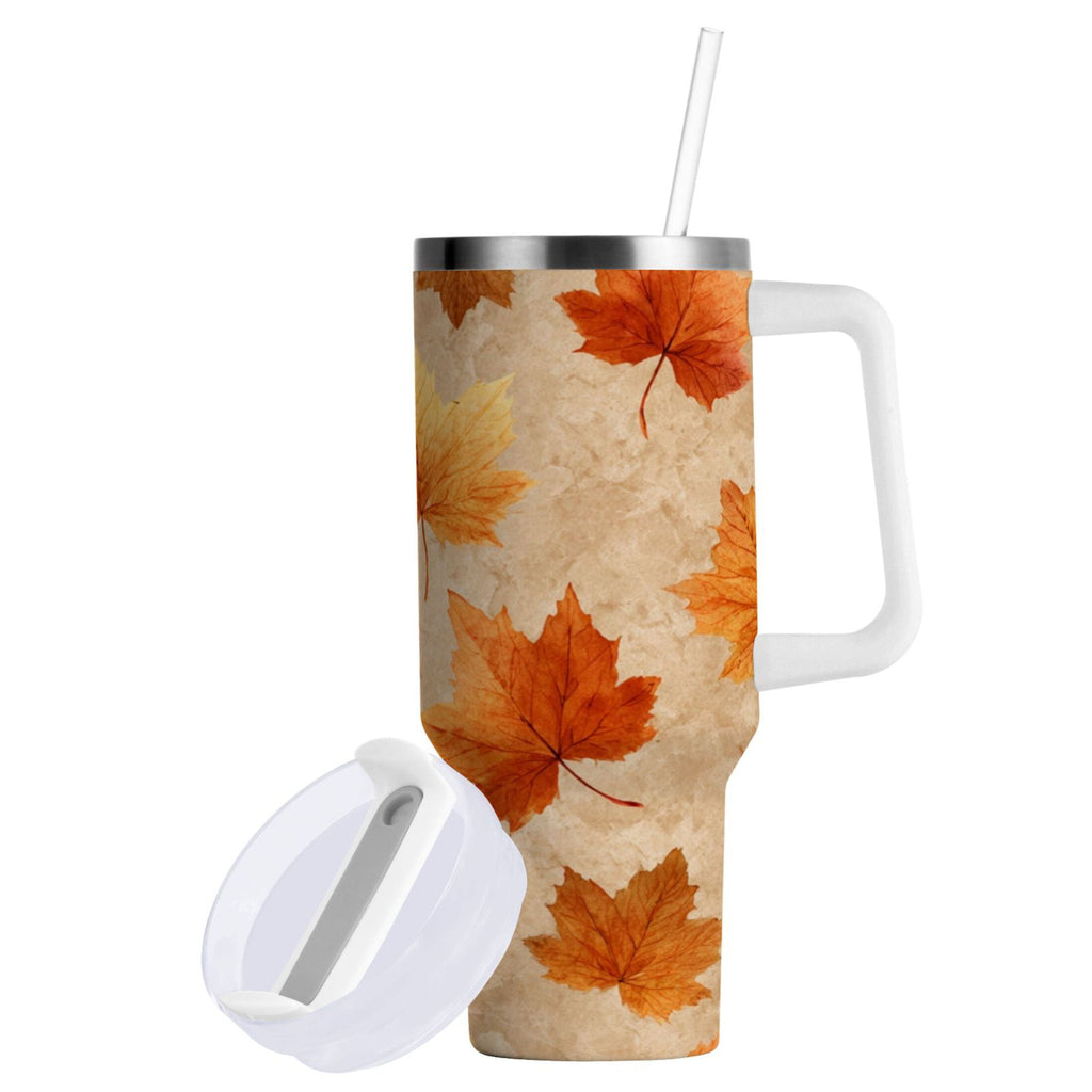 40 oz Insulated Stainless Steel Tumbler Double Wall Stainless Steel Tumbler with 2-Way Drinking Orange Autumn Leaves Pattern F2N5