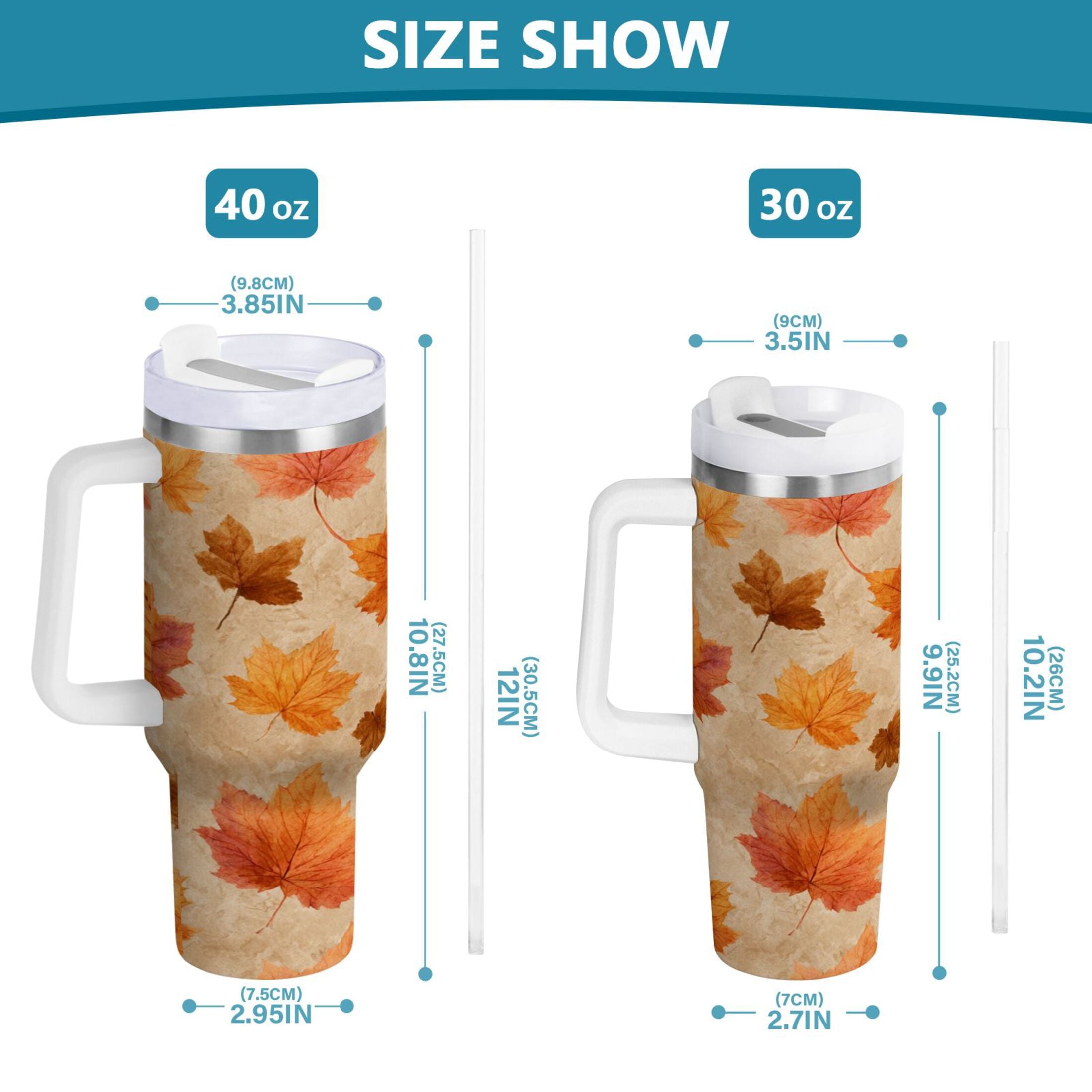 40 oz Insulated Stainless Steel Tumbler Double Wall Stainless Steel Tumbler with 2-Way Drinking Orange Autumn Leaves Pattern F2N5