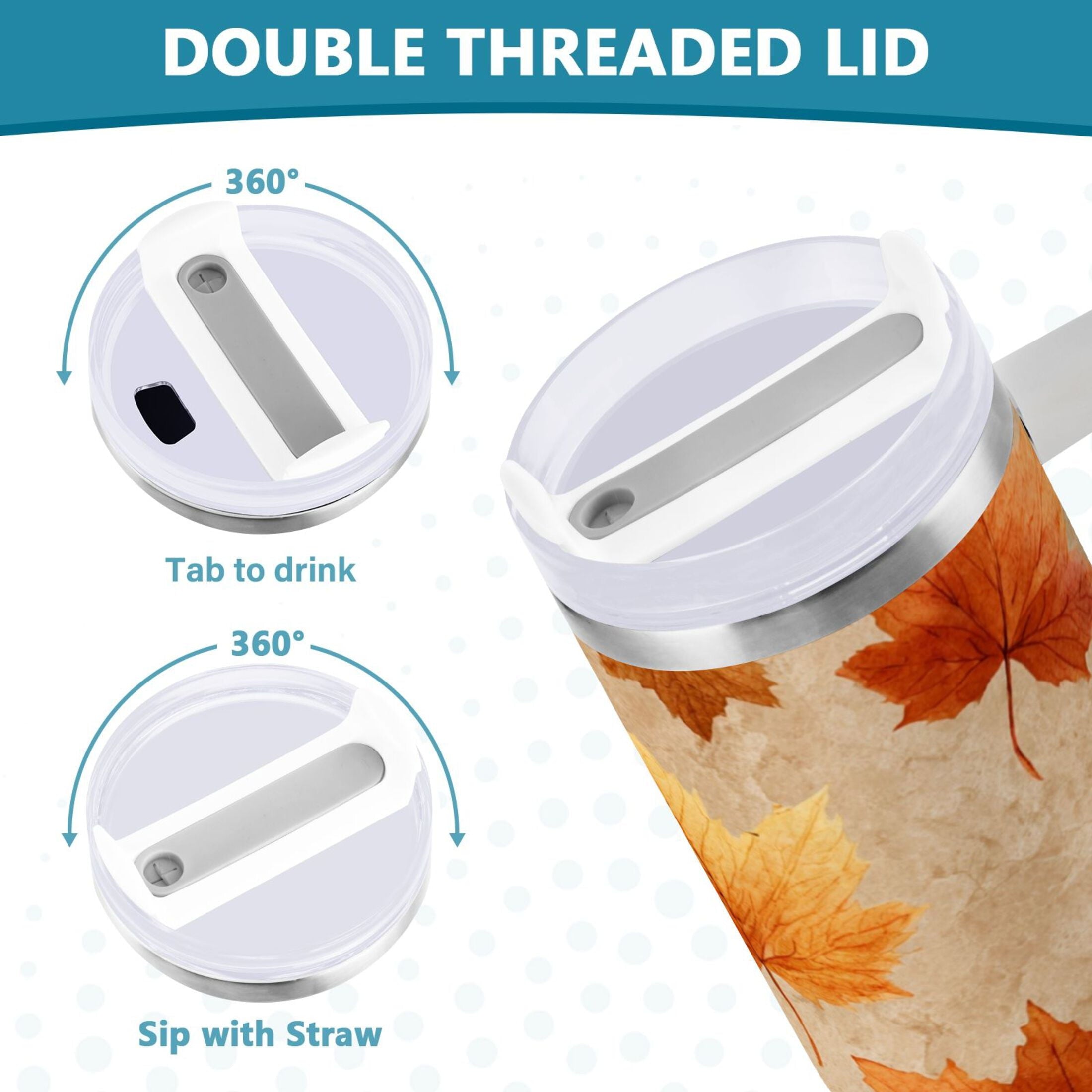 40 oz Insulated Stainless Steel Tumbler Double Wall Stainless Steel Tumbler with 2-Way Drinking Orange Autumn Leaves Pattern F2N5