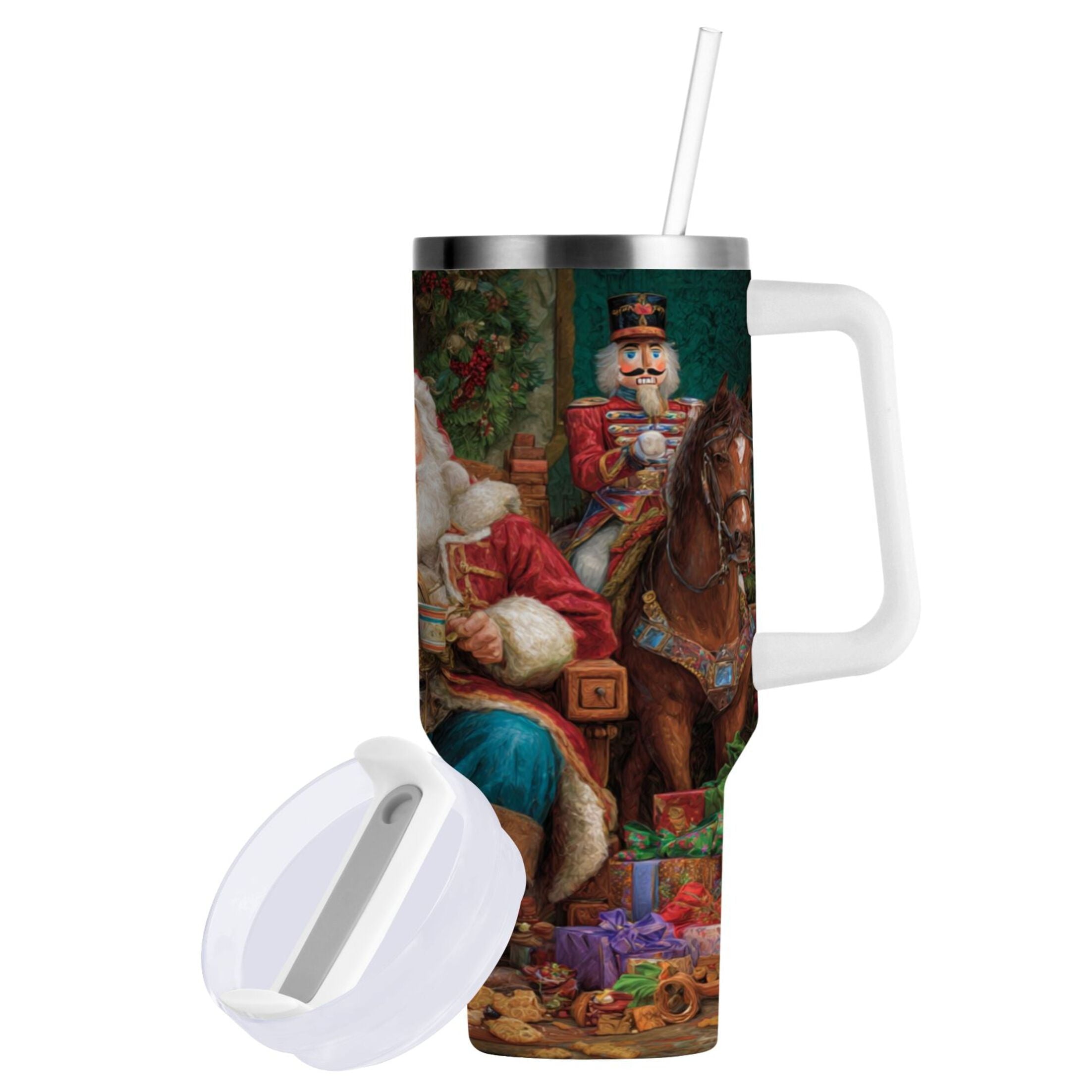 40 oz Insulated Stainless Steel Tumbler Double Wall Stainless Steel Tumbler with 2-Way Drinking Santa Eating Cookies 2Y5Z