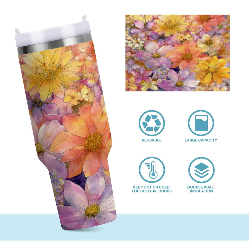 30 oz Insulated Stainless Steel Tumbler Double Wall Stainless Steel Tumbler with 2-Way Drinking Summer Blossoms XJY8