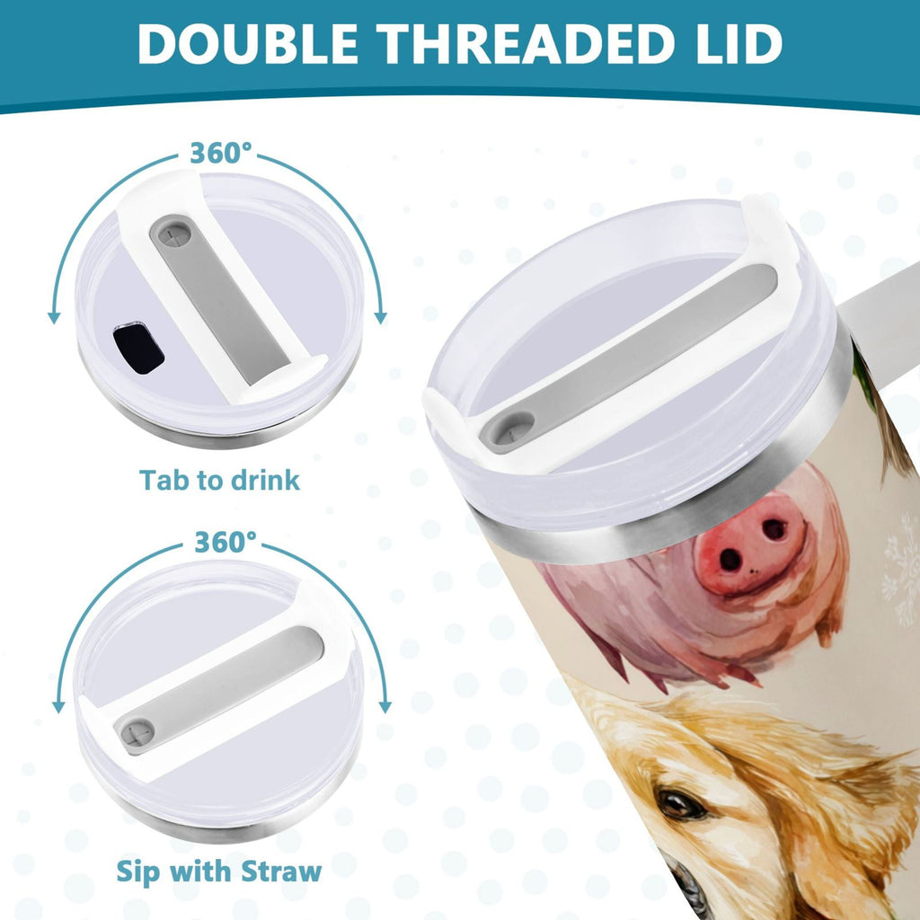 30 oz Insulated Stainless Steel Tumbler Double Wall Stainless Steel Tumbler with 2-Way Drinking Watercolor Animals Pattern FZN4