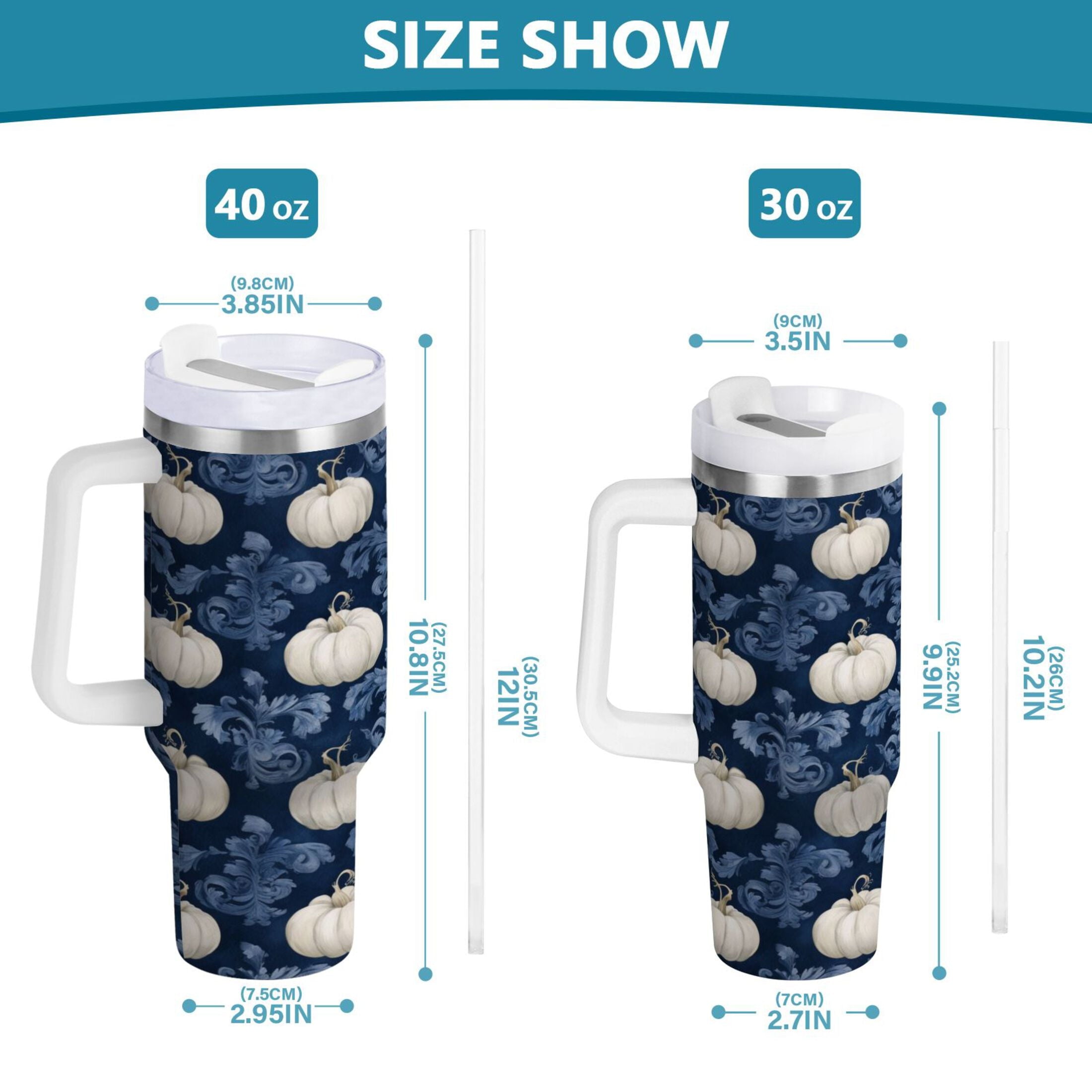 30 oz Insulated Stainless Steel Tumbler Double Wall Stainless Steel Tumbler with 2-Way Drinking Watercolor White Pumpkins USCI