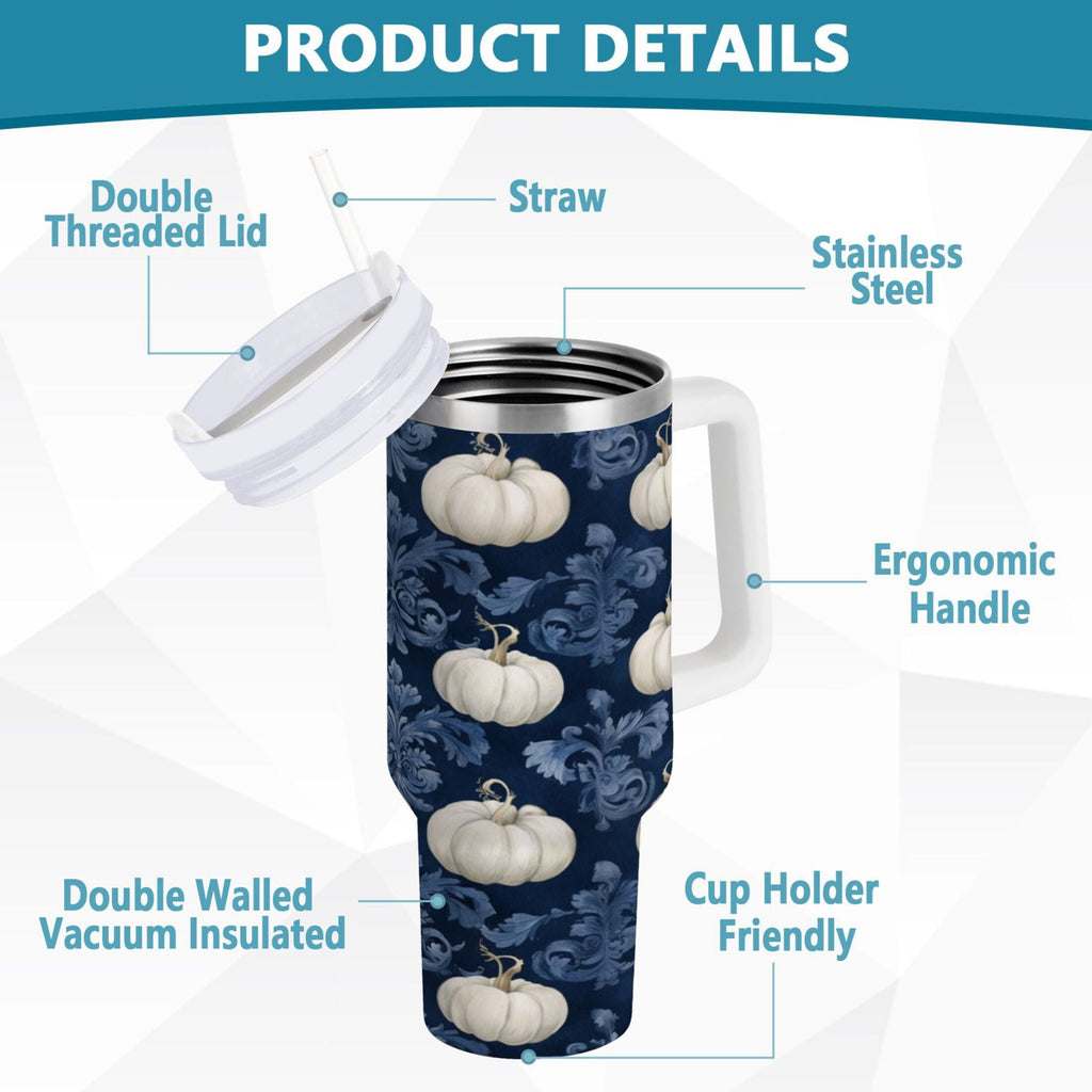 30 oz Insulated Stainless Steel Tumbler Double Wall Stainless Steel Tumbler with 2-Way Drinking Watercolor White Pumpkins USCI