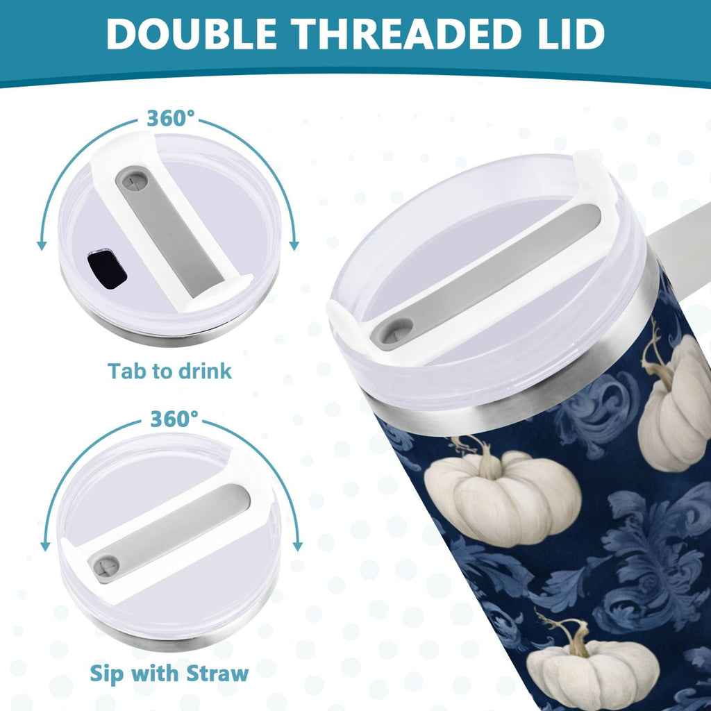 30 oz Insulated Stainless Steel Tumbler Double Wall Stainless Steel Tumbler with 2-Way Drinking Watercolor White Pumpkins USCI