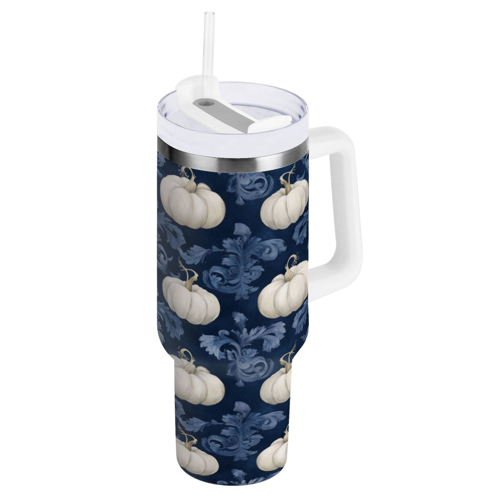 30 oz Insulated Stainless Steel Tumbler Double Wall Stainless Steel Tumbler with 2-Way Drinking Watercolor White Pumpkins USCI