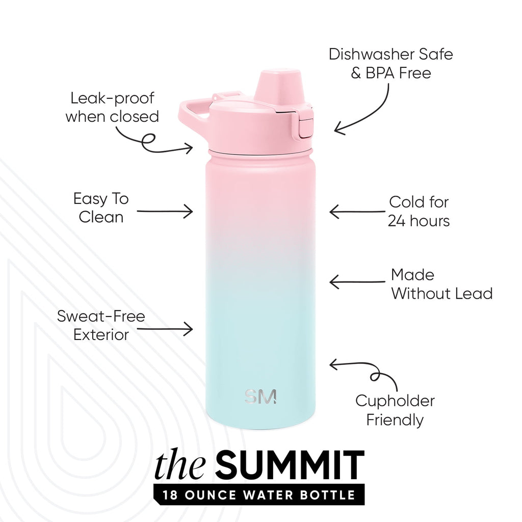 Simple Modern 18 fl oz Insulated Stainless Steel Summit Water Bottle with Covered Silicone Straw Lid | Sweet Taffy C5MR