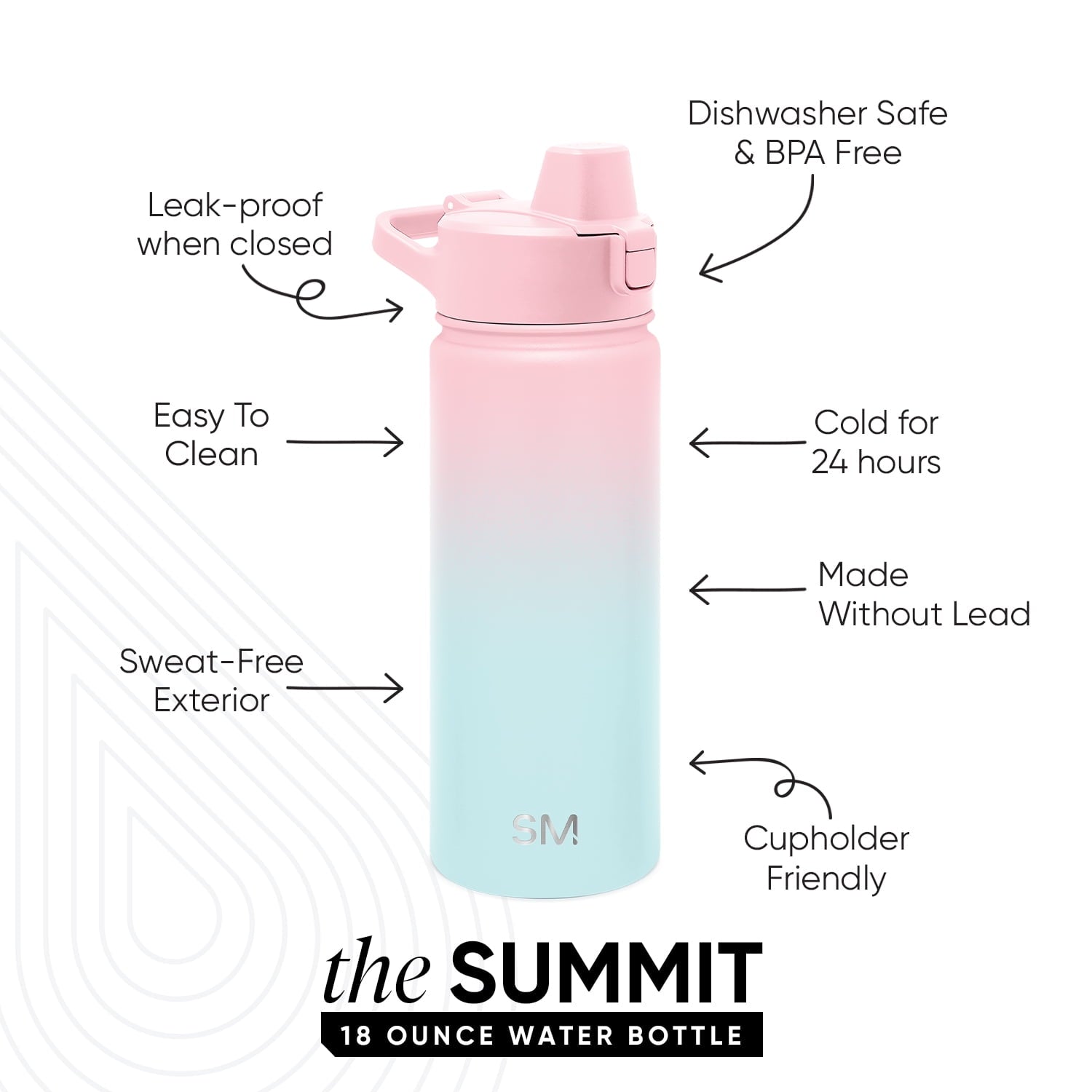 Simple Modern 18 fl oz Insulated Stainless Steel Summit Water Bottle with Covered Silicone Straw Lid | Sweet Taffy C5MR