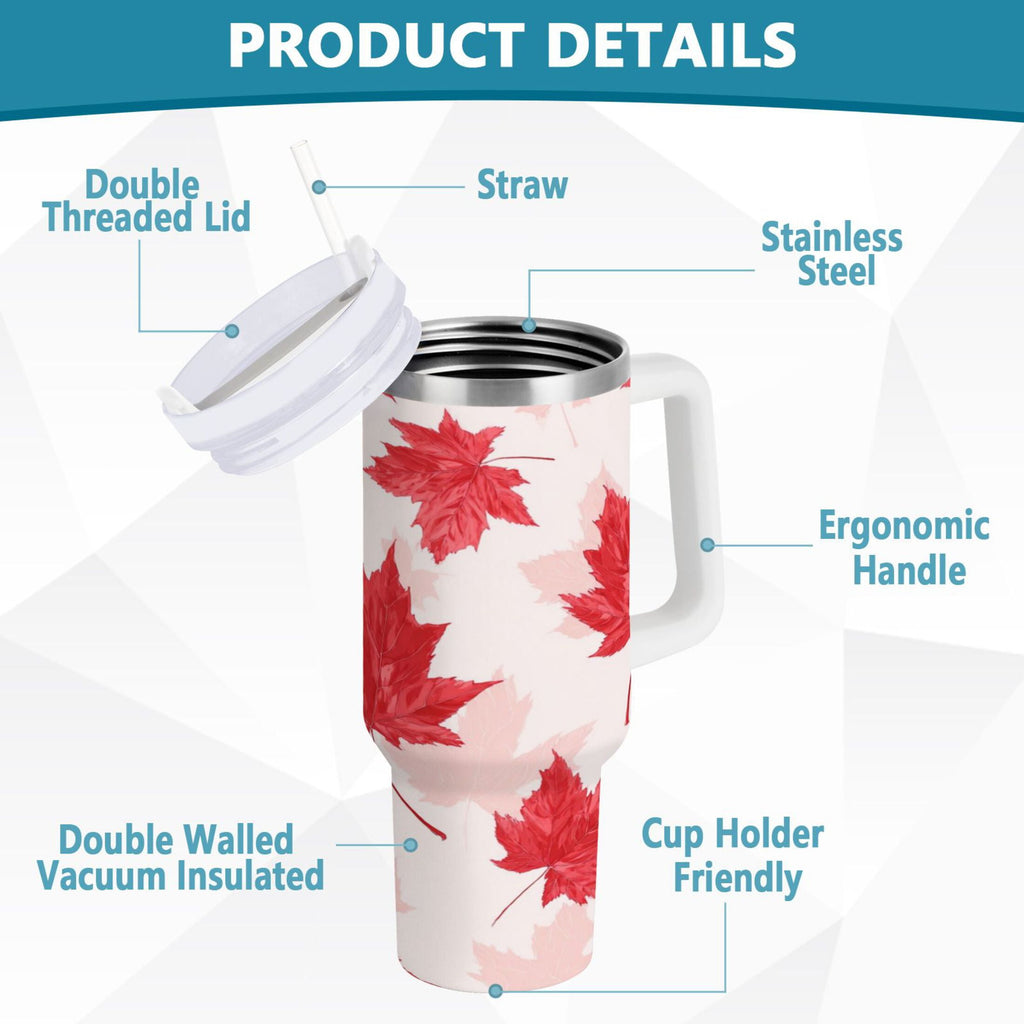 40 oz Insulated Stainless Steel Tumbler Double Wall Stainless Steel Tumbler with 2-Way Drinking Red Maple Leaves Pattern 1YXG