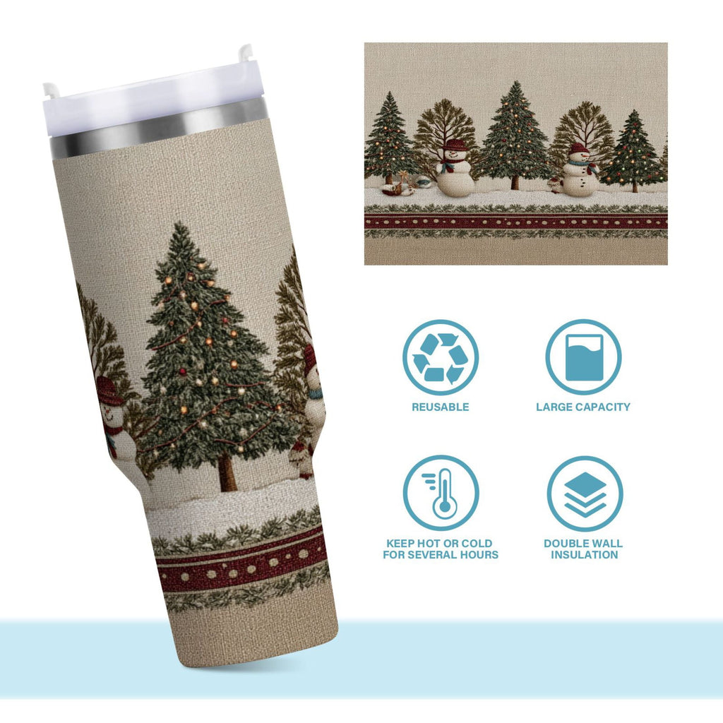 30 oz Insulated Stainless Steel Tumbler Double Wall Stainless Steel Tumbler with 2-Way Drinking Snowmen and Deer in The Forest Q08C