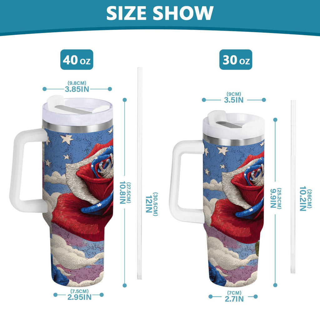 40 oz Insulated Stainless Steel Tumbler Double Wall Stainless Steel Tumbler with 2-Way Drinking Roses and Clouds D14B