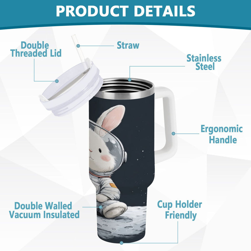 40 oz Insulated Stainless Steel Tumbler Double Wall Stainless Steel Tumbler with 2-Way Drinking Rabbit in A Space ZSU7