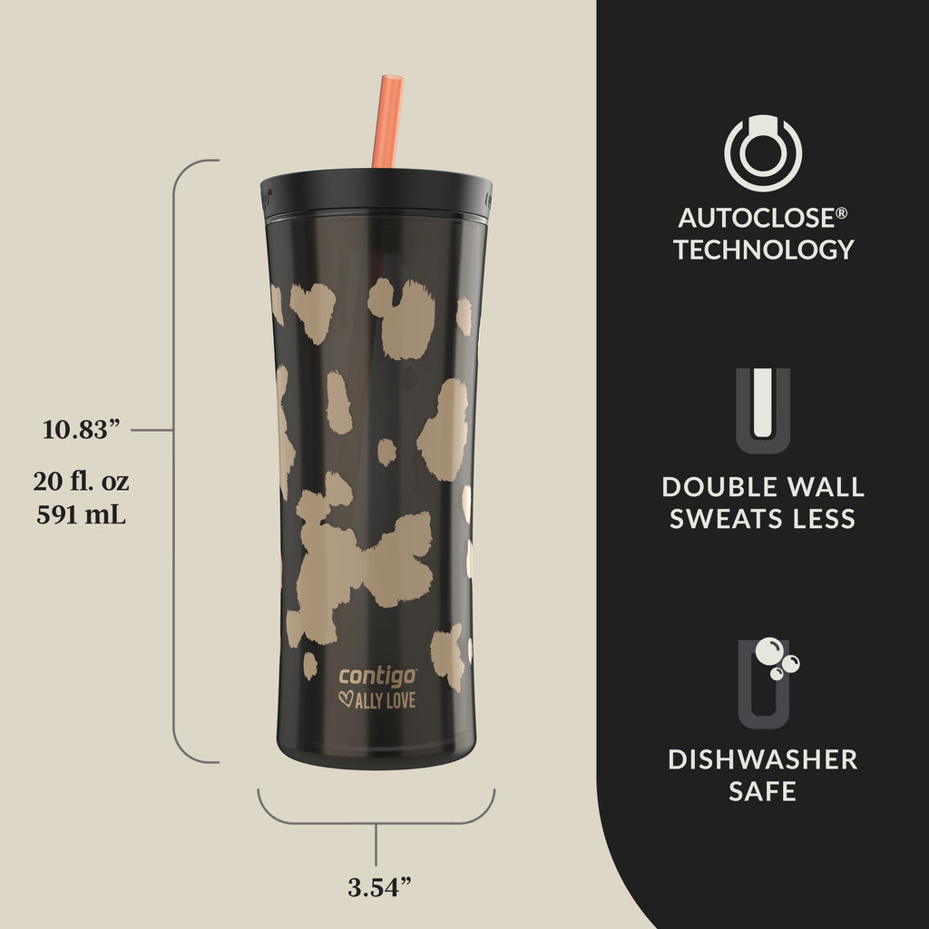 Contigo 20oz Shake &amp; Go Tumbler, Plastic with Straw, Licorice Cowhide Couture UCAX