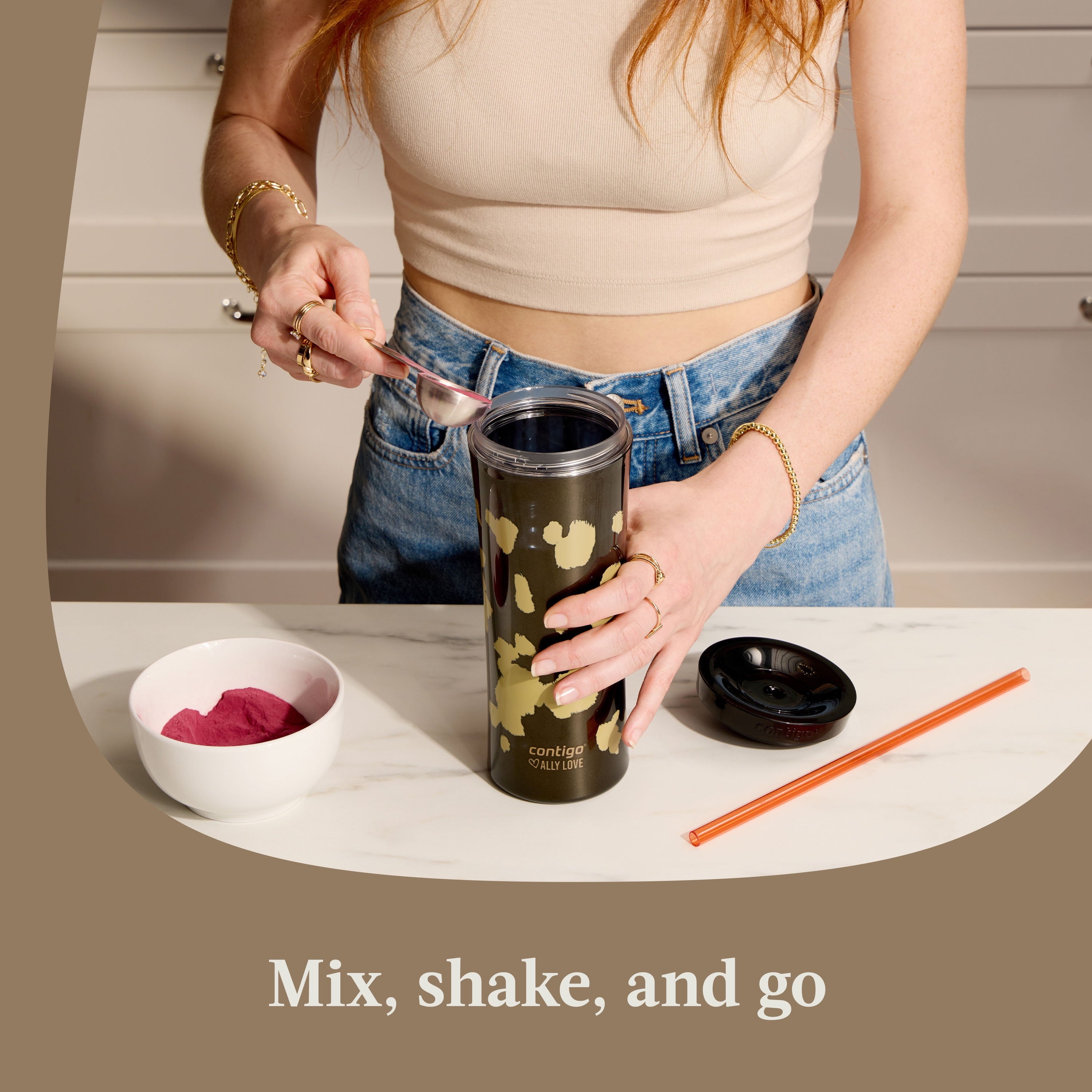 Contigo 20oz Shake &amp; Go Tumbler, Plastic with Straw, Licorice Cowhide Couture UCAX