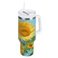 40 oz Insulated Stainless Steel Tumbler Double Wall Stainless Steel Tumbler with 2-Way Drinking Sunflower Oil Painting U1WM