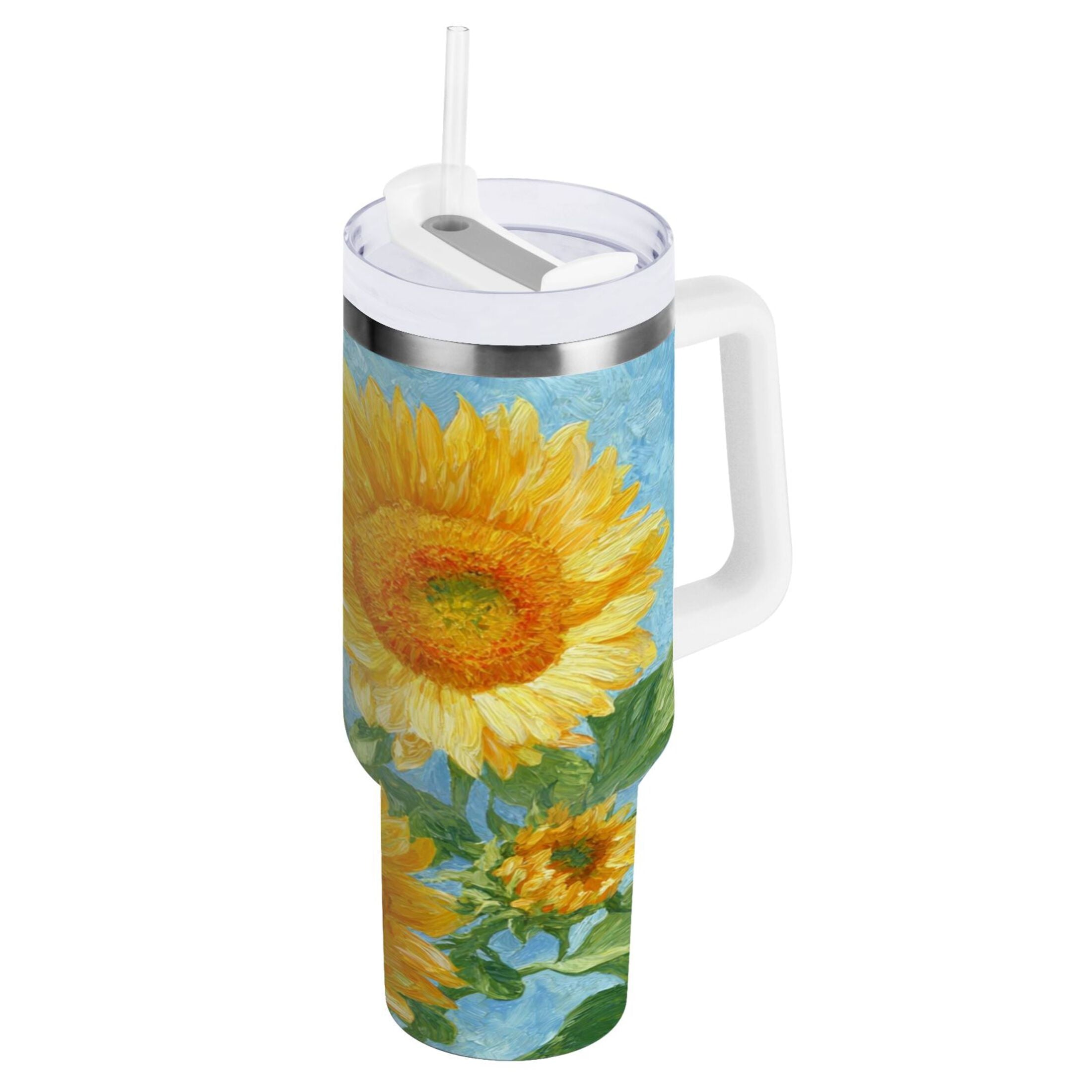40 oz Insulated Stainless Steel Tumbler Double Wall Stainless Steel Tumbler with 2-Way Drinking Sunflower Oil Painting U1WM