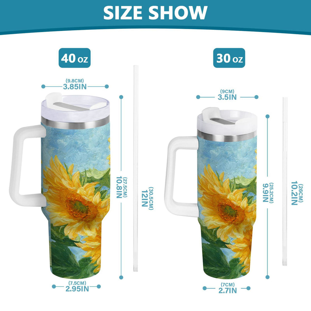 40 oz Insulated Stainless Steel Tumbler Double Wall Stainless Steel Tumbler with 2-Way Drinking Sunflower Oil Painting U1WM