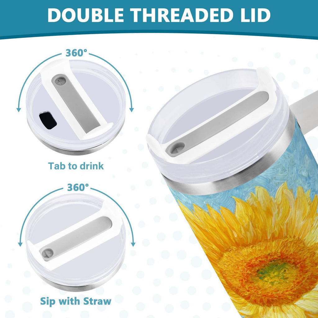 40 oz Insulated Stainless Steel Tumbler Double Wall Stainless Steel Tumbler with 2-Way Drinking Sunflower Oil Painting U1WM