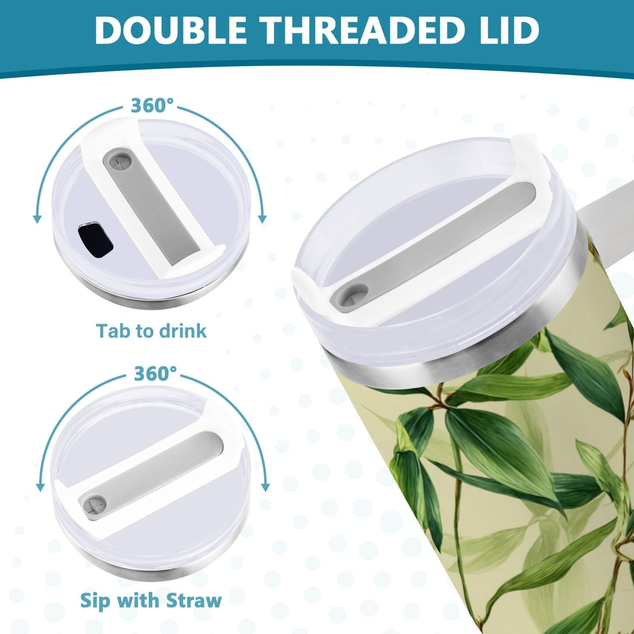 30 oz Insulated Stainless Steel Tumbler Double Wall Stainless Steel Tumbler with 2-Way Drinking Bamboo Pattern UBTU