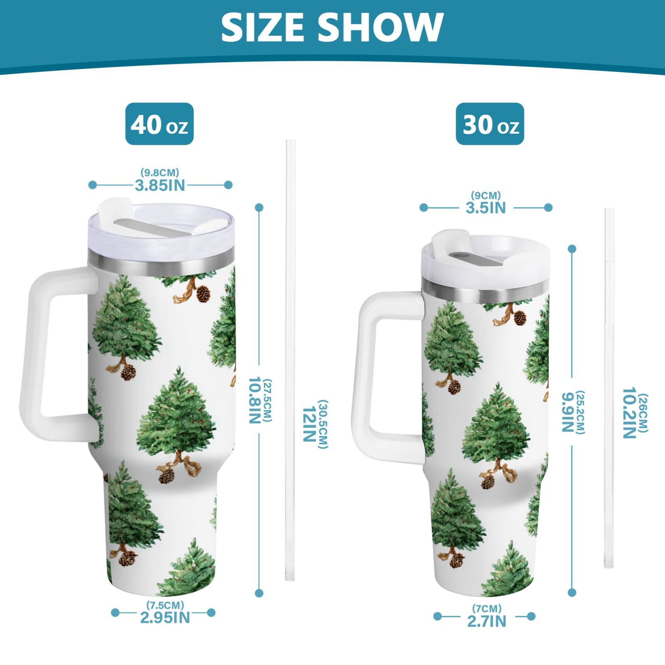 30 oz Insulated Stainless Steel Tumbler Double Wall Stainless Steel Tumbler with 2-Way Drinking Watercolor Green Christmas Tree 7MHU