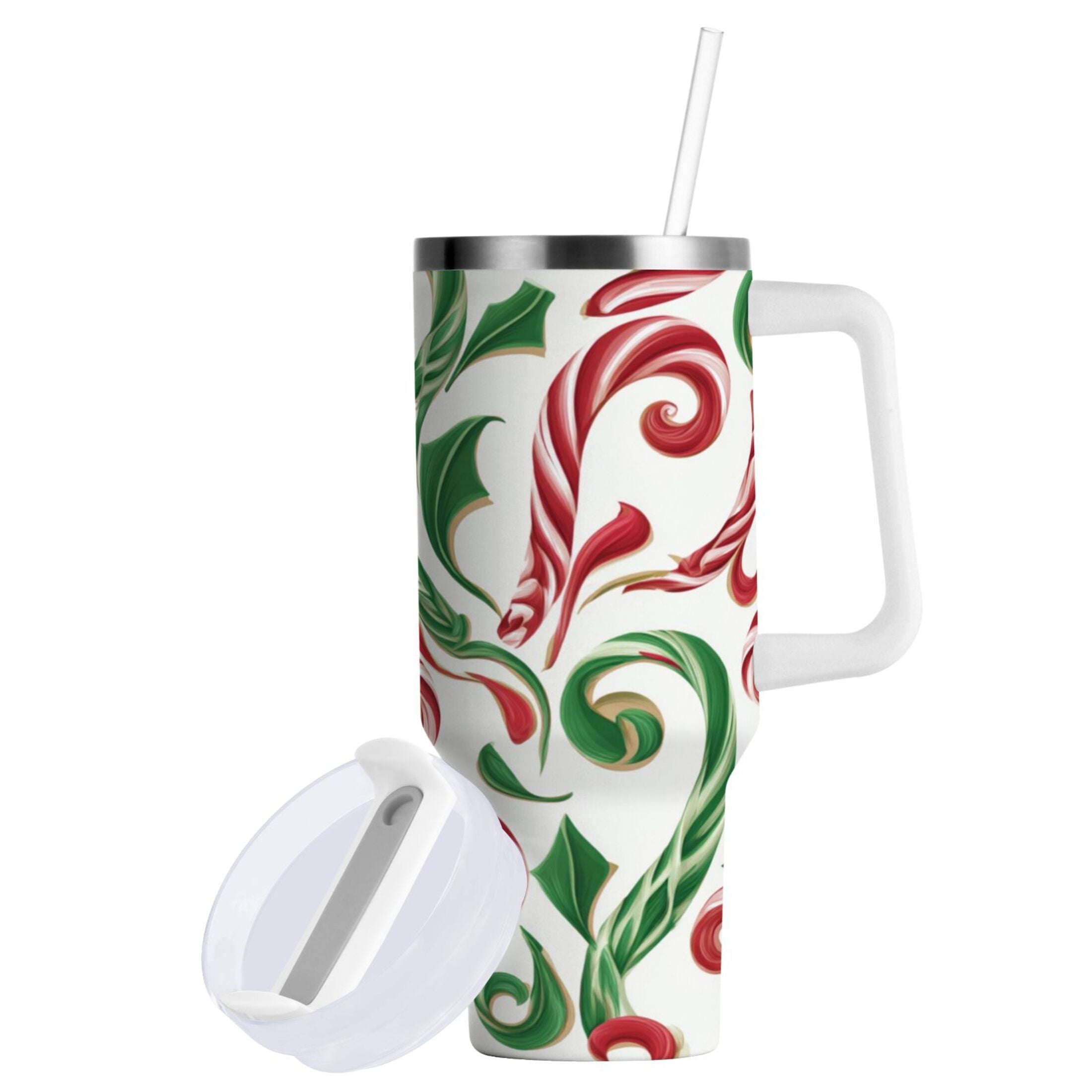 40 oz Insulated Stainless Steel Tumbler Double Wall Stainless Steel Tumbler with 2-Way Drinking Red and Green Candy-cane 344Z