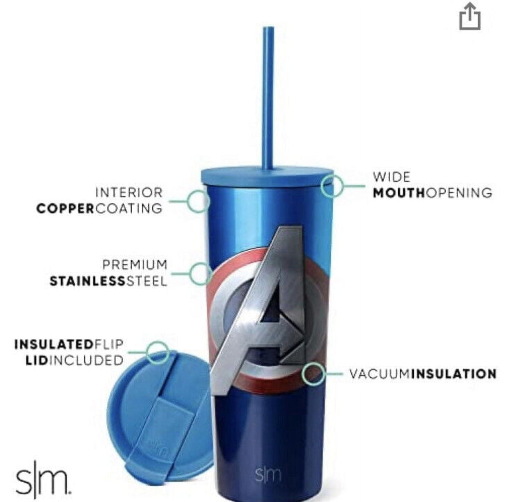 Simple Modern Insulated Avengers Shield 24oz  Tumbler W/Flip Lid and Straw Lid IQP5