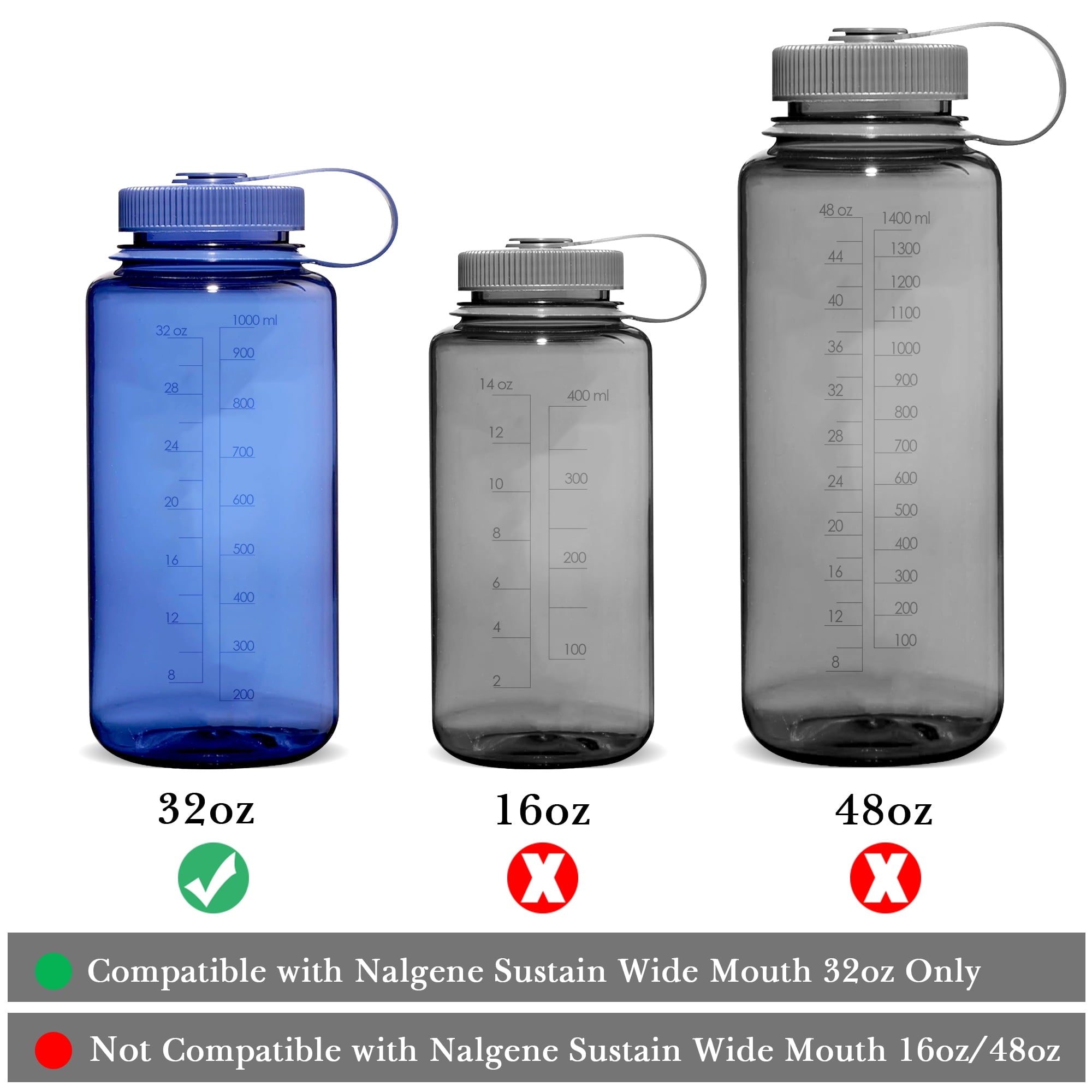 Linkidea 4 Pack Water Bottle Silicone Splashguard Compatible with Nalgene Sustain Wide Mouth 32oz, Anti-Spill Splash Guard for Wide-Necked Bottles with 53mm Opening, Waterbottle Easy Sipper Z7XS