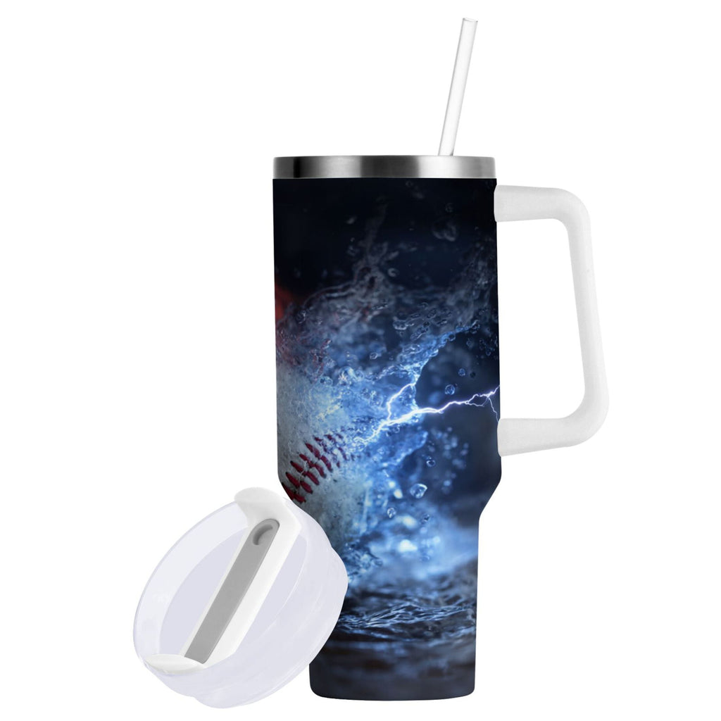 40 oz Insulated Stainless Steel Tumbler Double Wall Stainless Steel Tumbler with 2-Way Drinking Baseball with Water and Fire L5AH