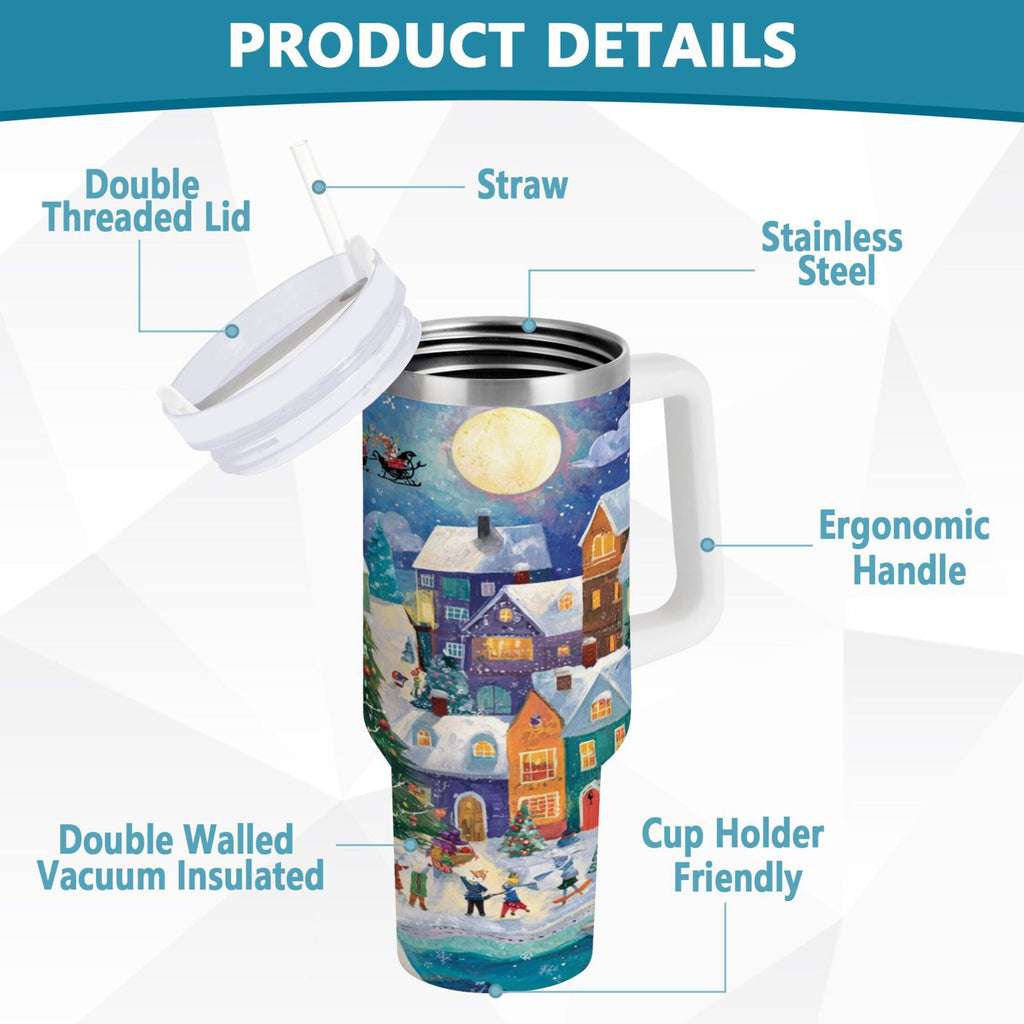 30 oz Insulated Stainless Steel Tumbler Double Wall Stainless Steel Tumbler with 2-Way Drinking Charming Christmas Scene TD3G