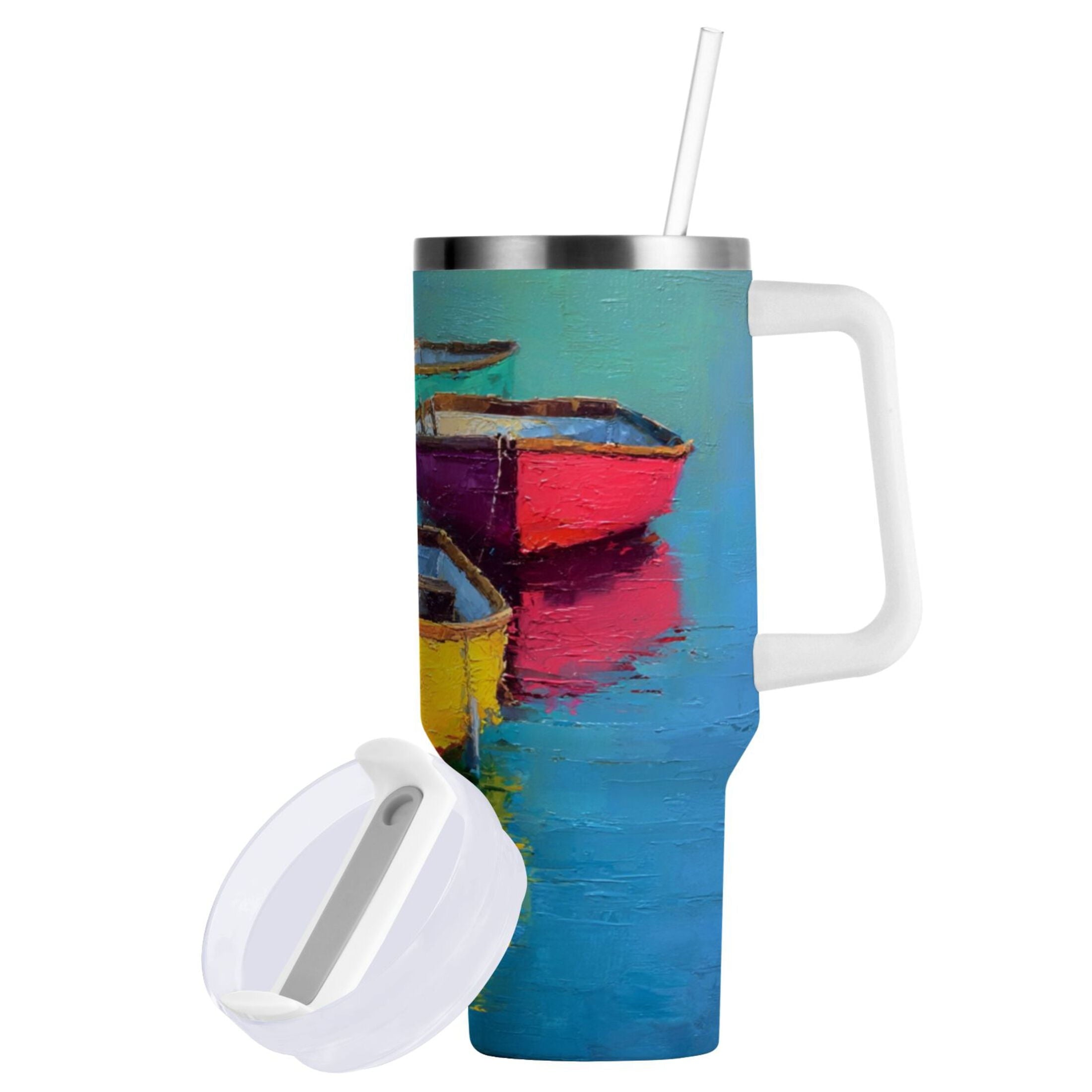 30 oz Insulated Stainless Steel Tumbler Double Wall Stainless Steel Tumbler with 2-Way Drinking Colorful Row Boats B56N