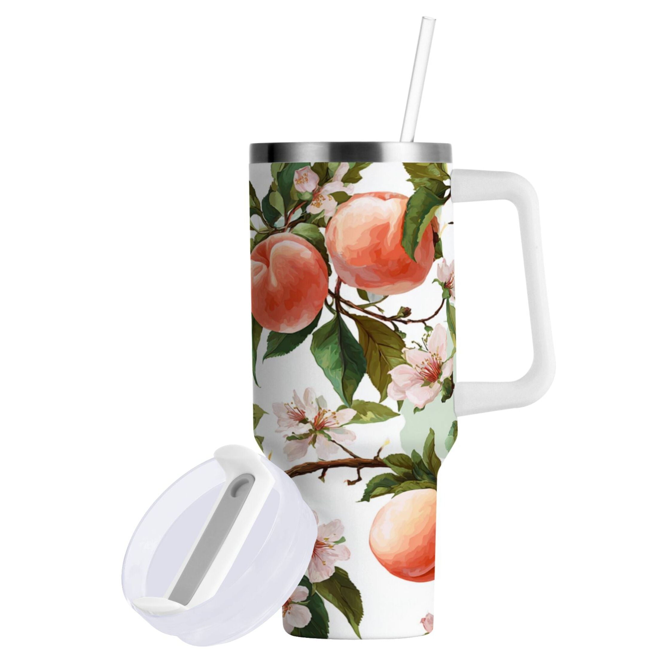 30 oz Insulated Stainless Steel Tumbler Double Wall Stainless Steel Tumbler with 2-Way Drinking Peach Fruit Pattern TUXP