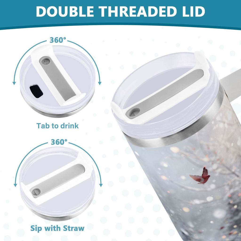 30 oz Insulated Stainless Steel Tumbler Double Wall Stainless Steel Tumbler with 2-Way Drinking Snowy Winter Landscape 6X70