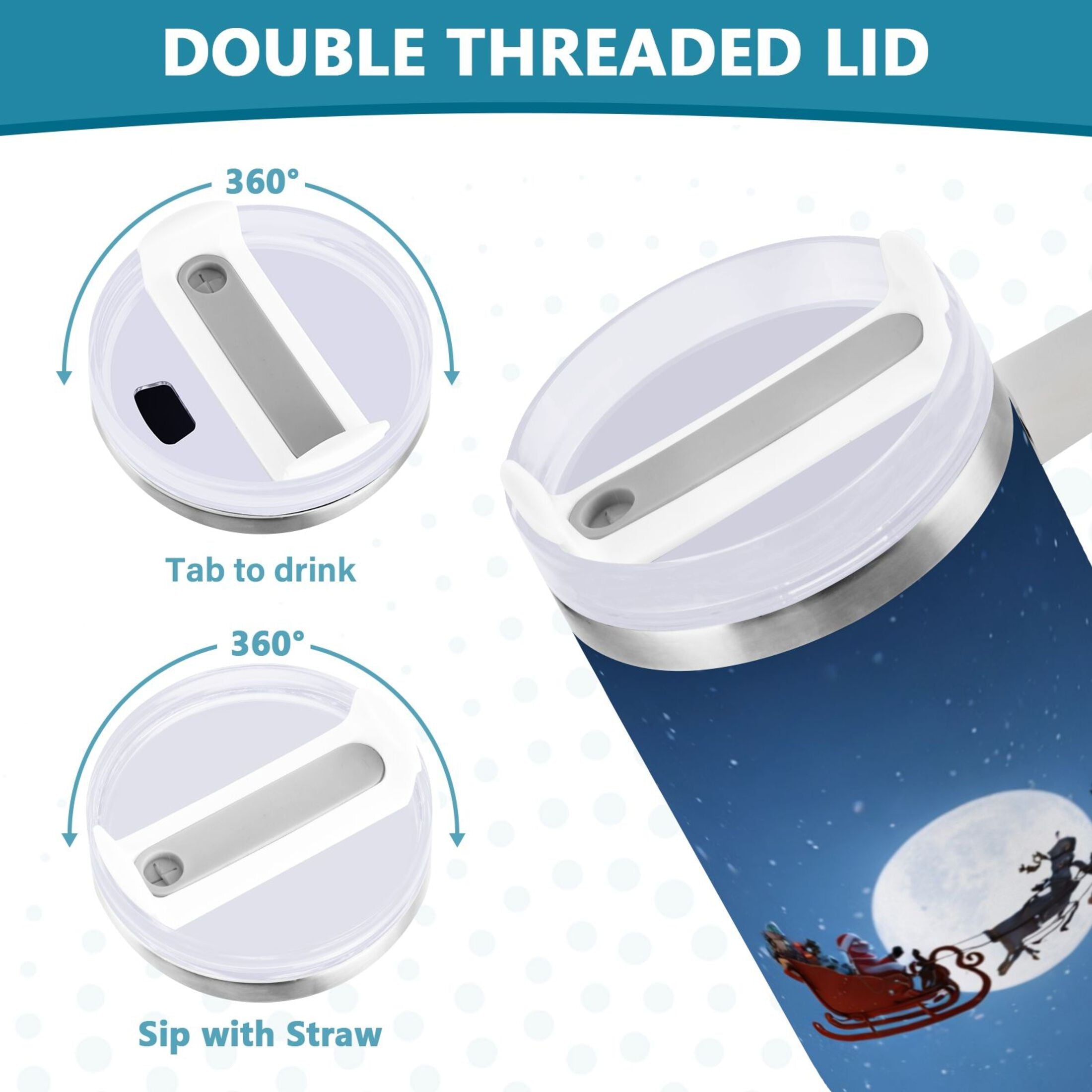 30 oz Insulated Stainless Steel Tumbler Double Wall Stainless Steel Tumbler with 2-Way Drinking Christmas Night Scene RKBP