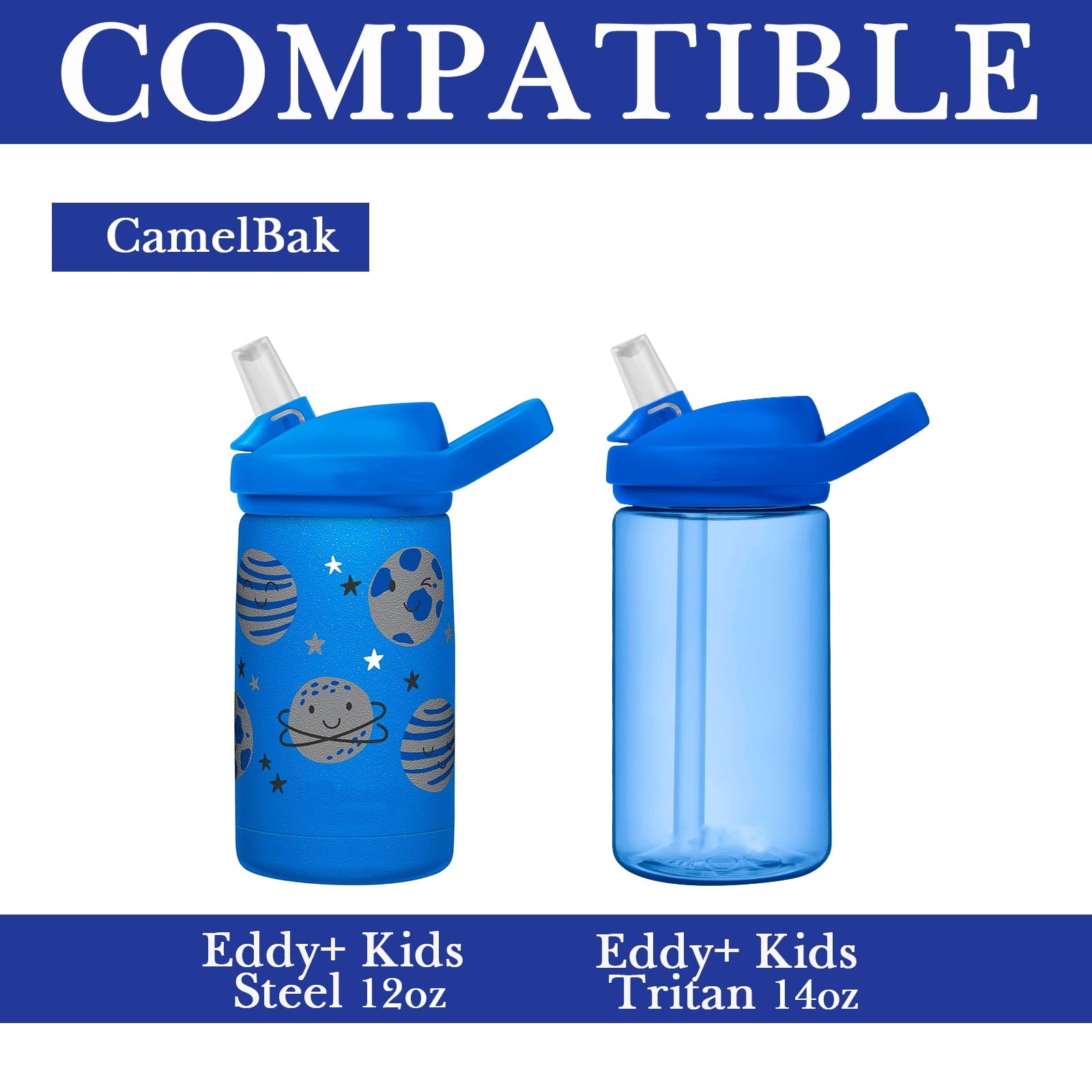 Linkidea Water Bottle Sleeve Compatible with CamelBak Eddy+ Tritan 14oz, Steel 12oz Kids Bottle, Waterbottle Holder Bag with Name Tag, Navy Blue AVC5
