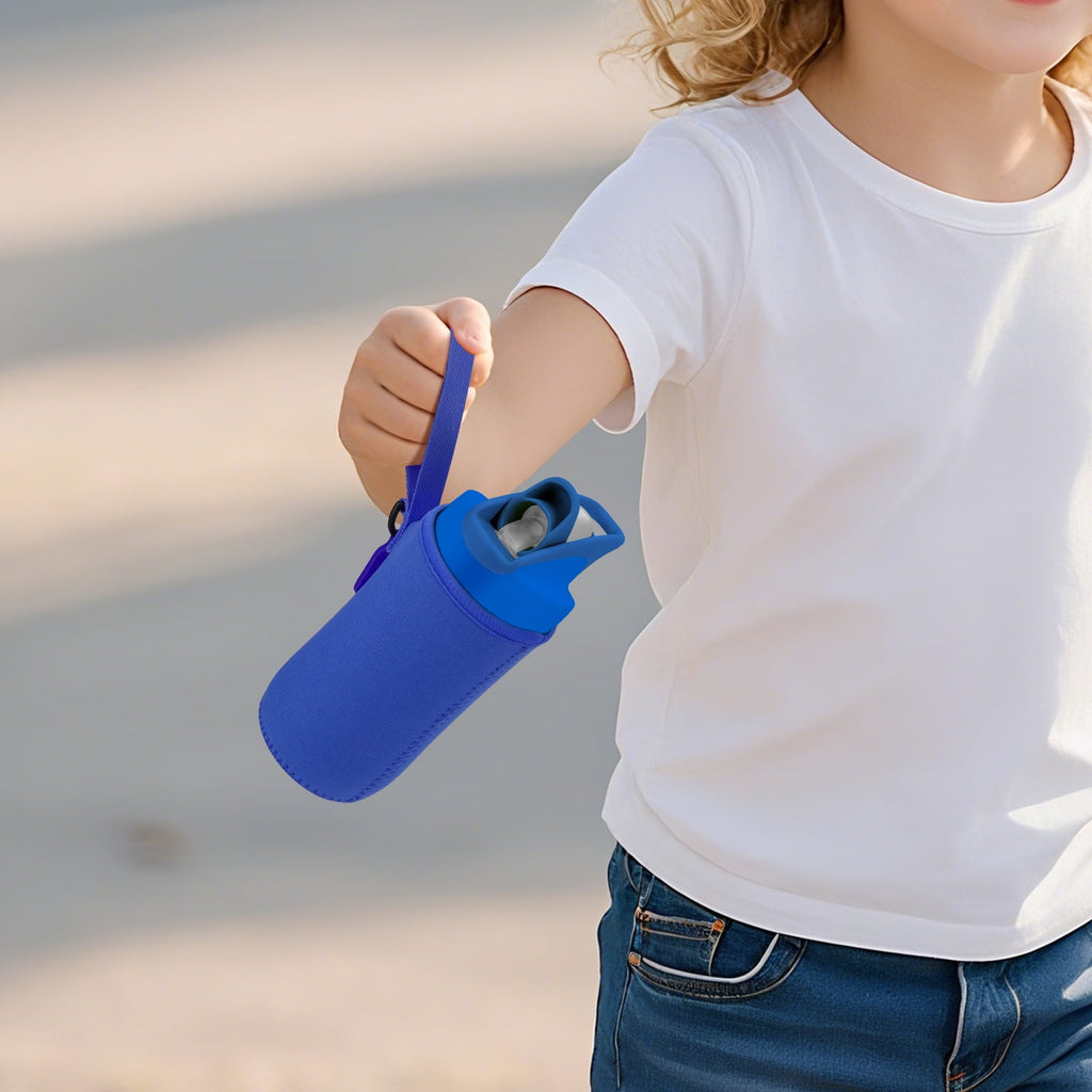 Linkidea Water Bottle Sleeve Compatible with CamelBak Eddy+ Tritan 14oz, Steel 12oz Kids Bottle, Waterbottle Holder Bag with Name Tag, Navy Blue AVC5