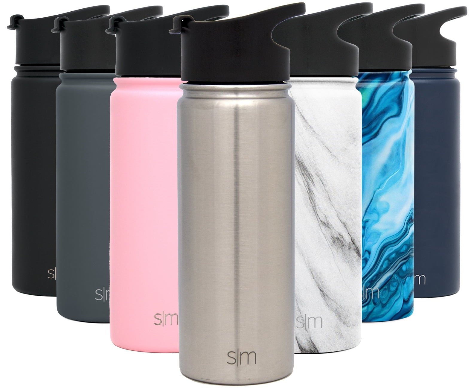 Simple Modern Summit 18 oz Silver and Black Double Wall Vacuum Insulated Stainless Steel Water Bottle with Wide Mouth and Flip-Top Lid L14V