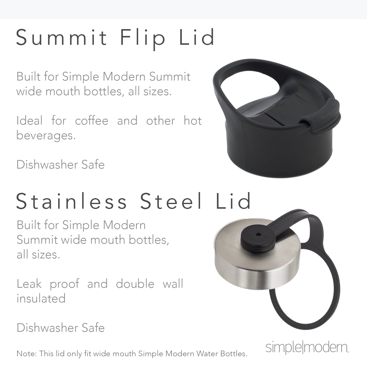 Simple Modern Summit 18 oz Silver and Black Double Wall Vacuum Insulated Stainless Steel Water Bottle with Wide Mouth and Flip-Top Lid L14V