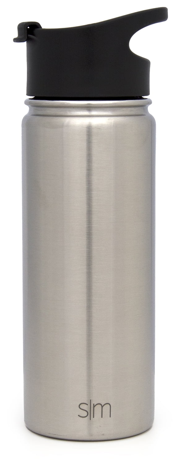 Simple Modern Summit 18 oz Silver and Black Double Wall Vacuum Insulated Stainless Steel Water Bottle with Wide Mouth and Flip-Top Lid L14V