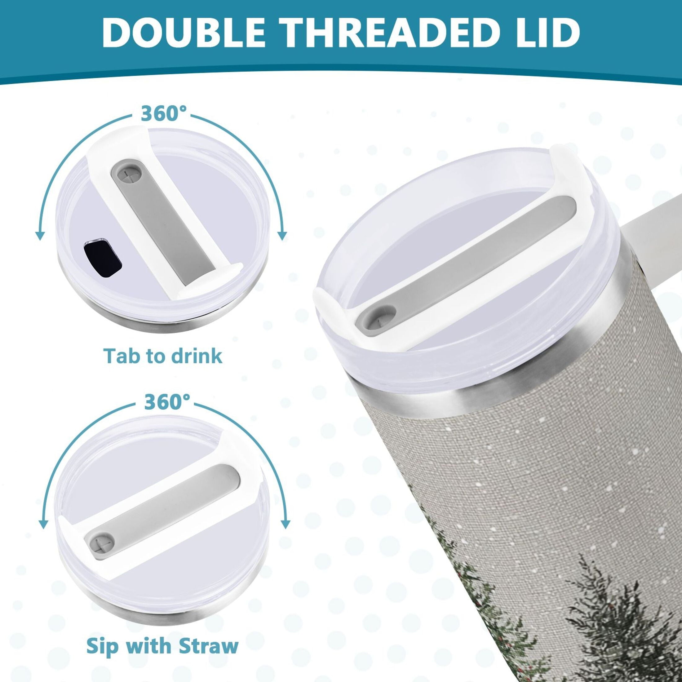 30 oz Insulated Stainless Steel Tumbler Double Wall Stainless Steel Tumbler with 2-Way Drinking Christmas Deer and Snowmen EFHT
