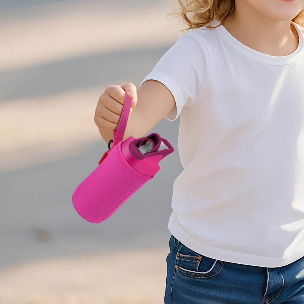 Linkidea Water Bottle Sleeve Compatible with CamelBak Eddy+ Tritan 14oz, Steel 12oz Kids Bottle, Waterbottle Holder Bag with Name Tag, Rose Red KY1W