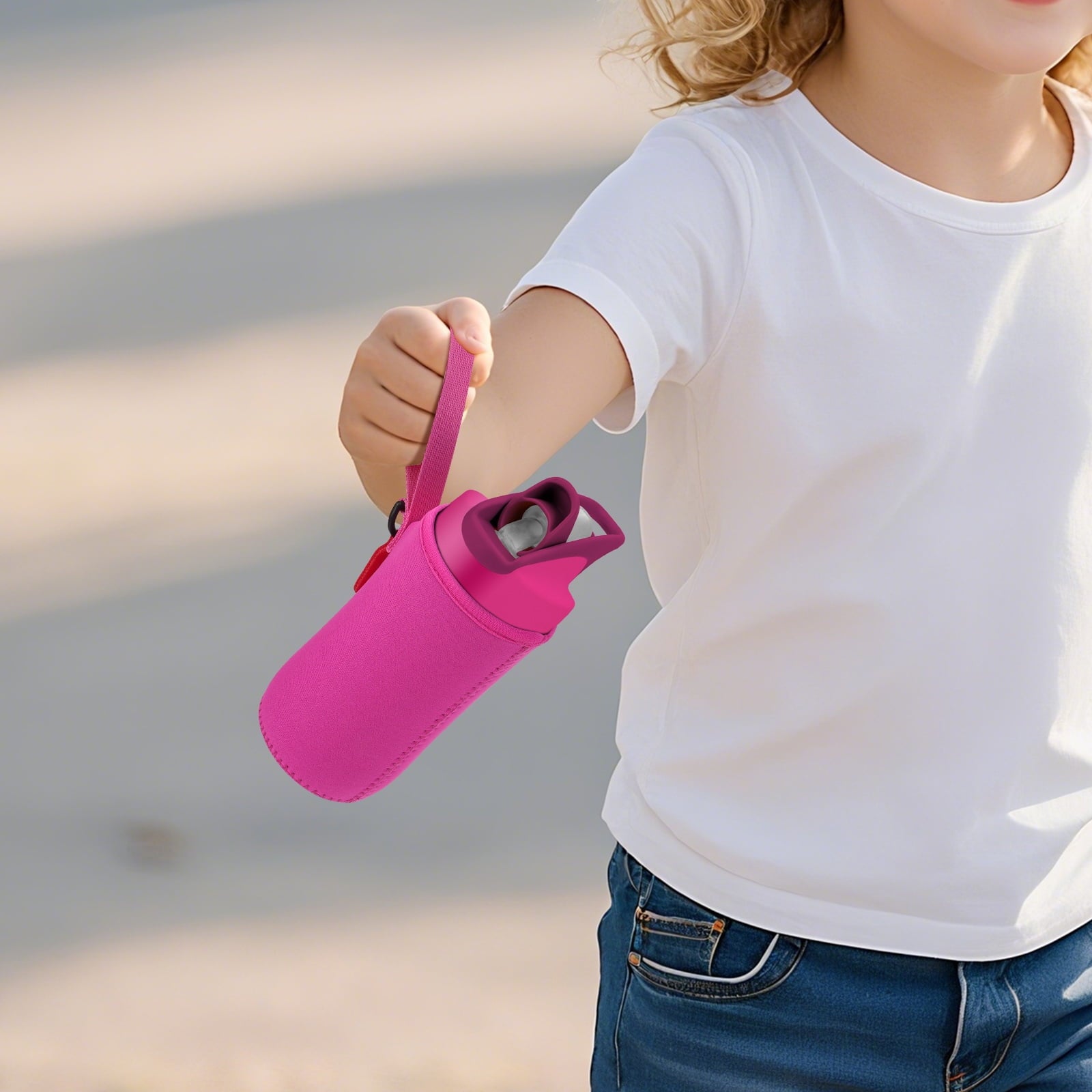 Linkidea Water Bottle Sleeve Compatible with CamelBak Eddy+ Tritan 14oz, Steel 12oz Kids Bottle, Waterbottle Holder Bag with Name Tag, Rose Red KY1W