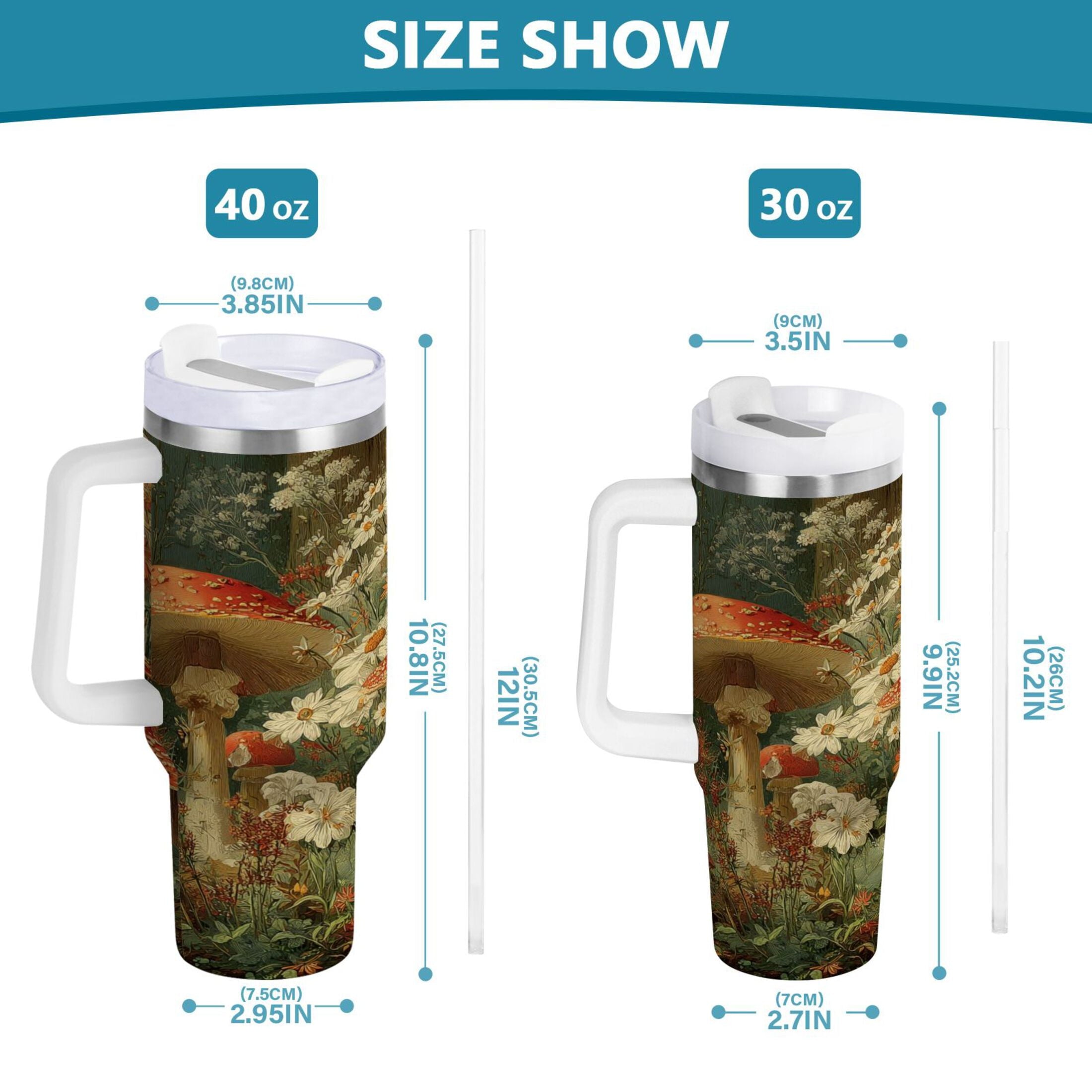 40 oz Insulated Stainless Steel Tumbler Double Wall Stainless Steel Tumbler with 2-Way Drinking Red Mushrooms A64G