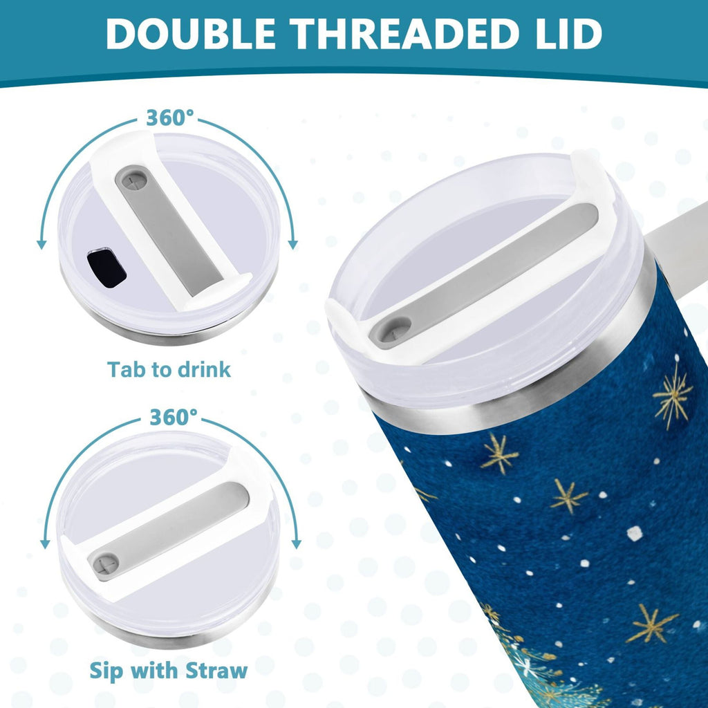 40 oz Insulated Stainless Steel Tumbler Double Wall Stainless Steel Tumbler with 2-Way Drinking Watercolor Christmas Tree 8CM9